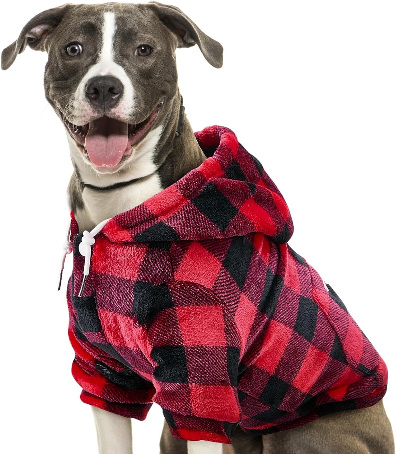 image:imageSlowTon Dog Hoodie Tie Dye Warm Dog Sweater Hoodies with Pocket Fall Winter Dogs Coat Jacket Pet Outfit Puppy Hooded Sweatshirt Clothes for Small Medium Large Dogs Boy Girl Red MRed Plaid