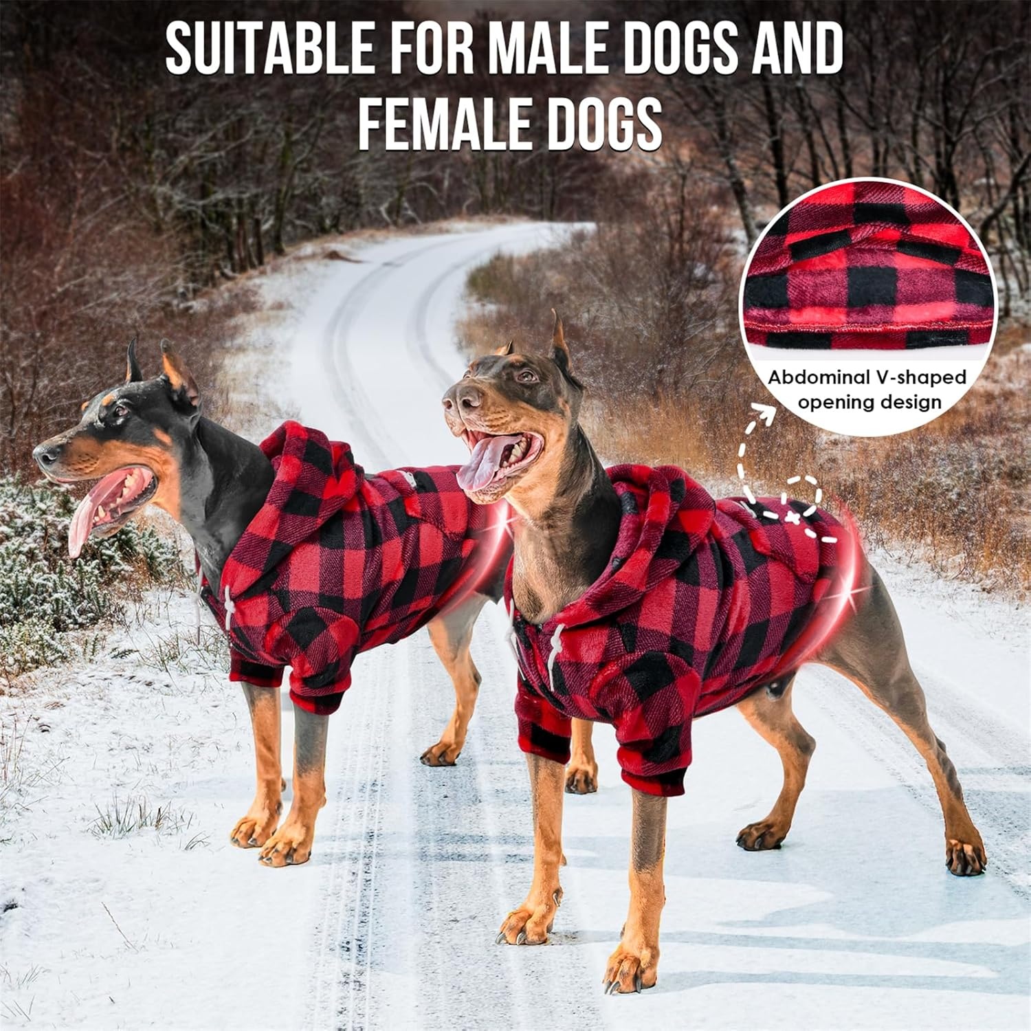 image:imageSlowTon Dog Hoodie Tie Dye Warm Dog Sweater Hoodies with Pocket Fall Winter Dogs Coat Jacket Pet Outfit Puppy Hooded Sweatshirt Clothes for Small Medium Large Dogs Boy Girl Red LRed Plaid