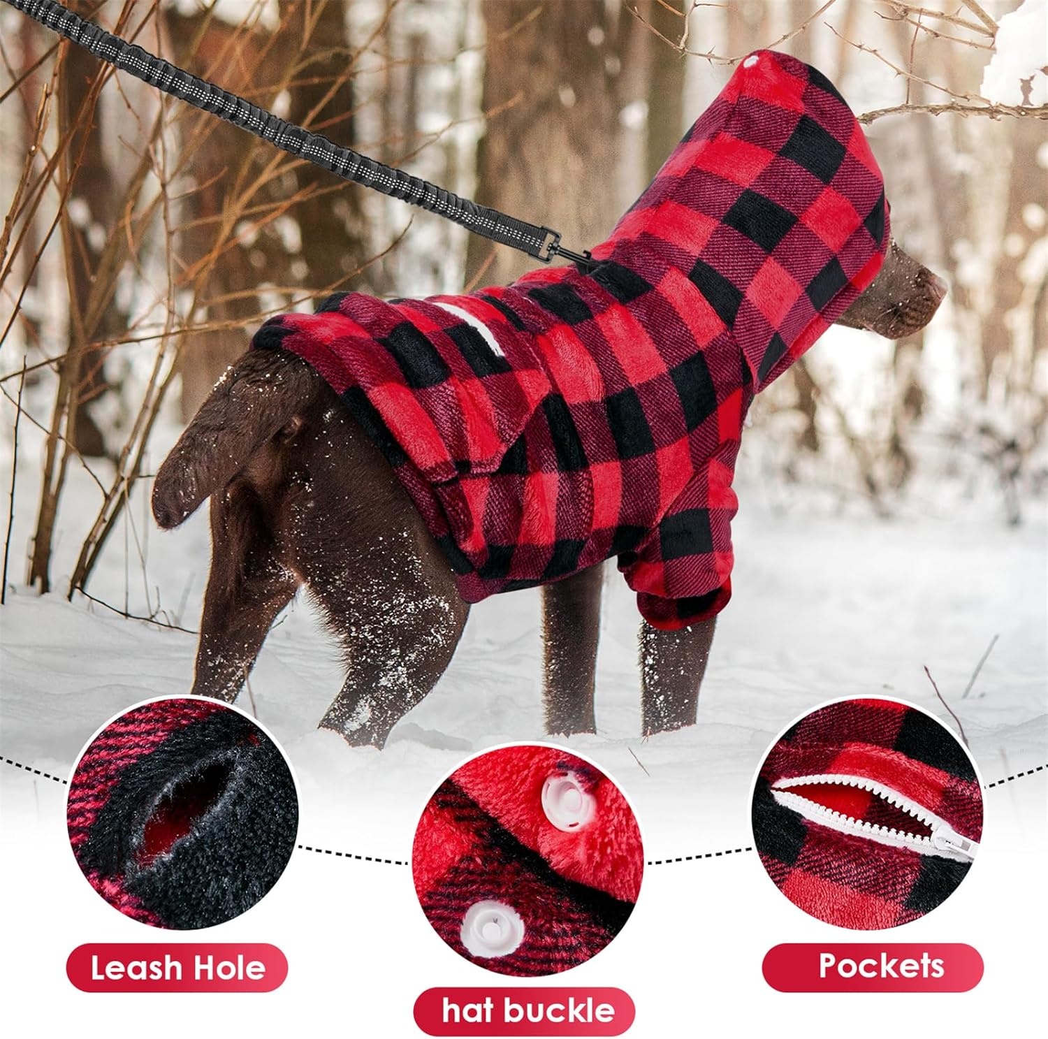 image:imageSlowTon Dog Hoodie Tie Dye Warm Dog Sweater Hoodies with Pocket Fall Winter Dogs Coat Jacket Pet Outfit Puppy Hooded Sweatshirt Clothes for Small Medium Large Dogs Boy Girl Red MRed Plaid