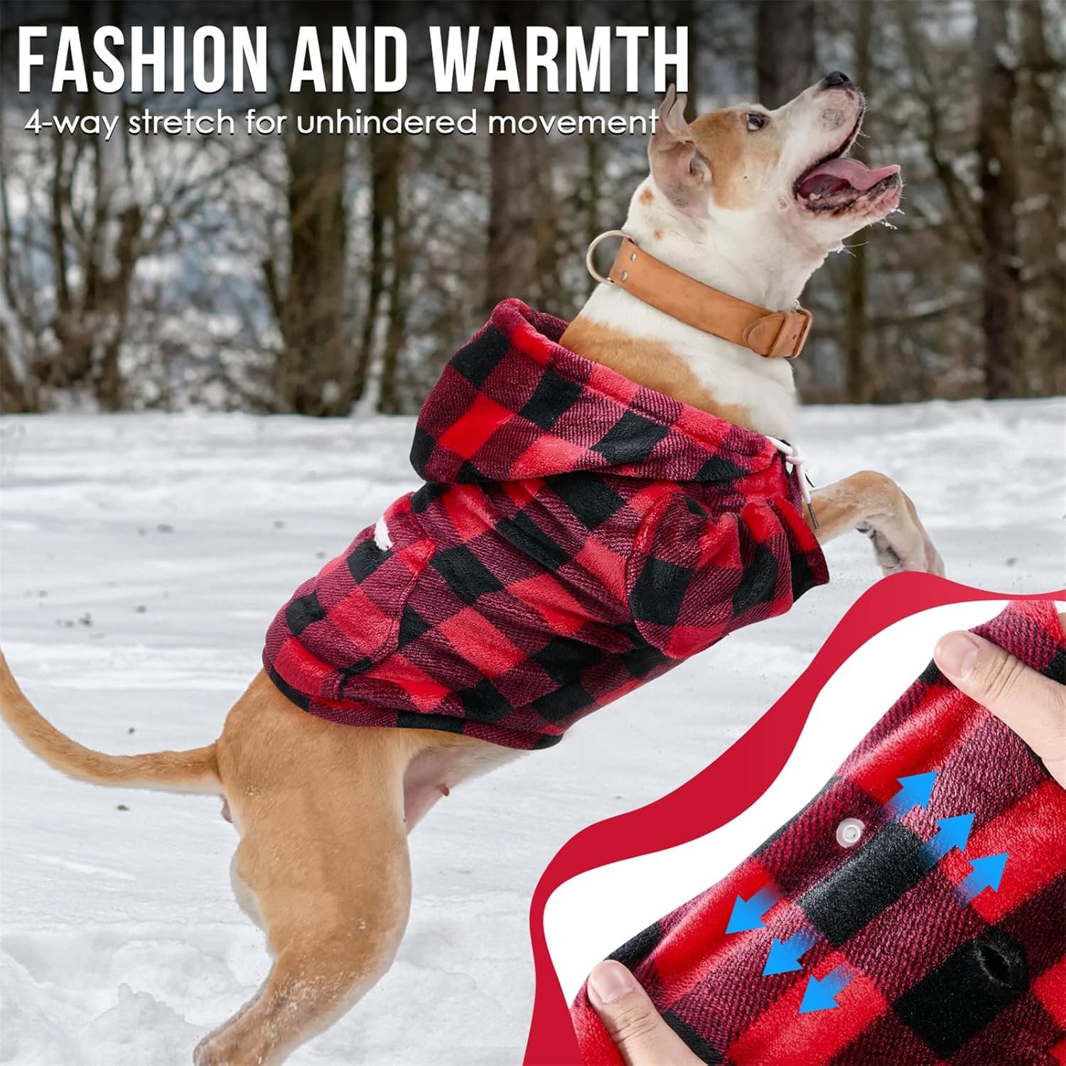 image:imageSlowTon Dog Hoodie Tie Dye Warm Dog Sweater Hoodies with Pocket Fall Winter Dogs Coat Jacket Pet Outfit Puppy Hooded Sweatshirt Clothes for Small Medium Large Dogs Boy Girl Red LRed Plaid