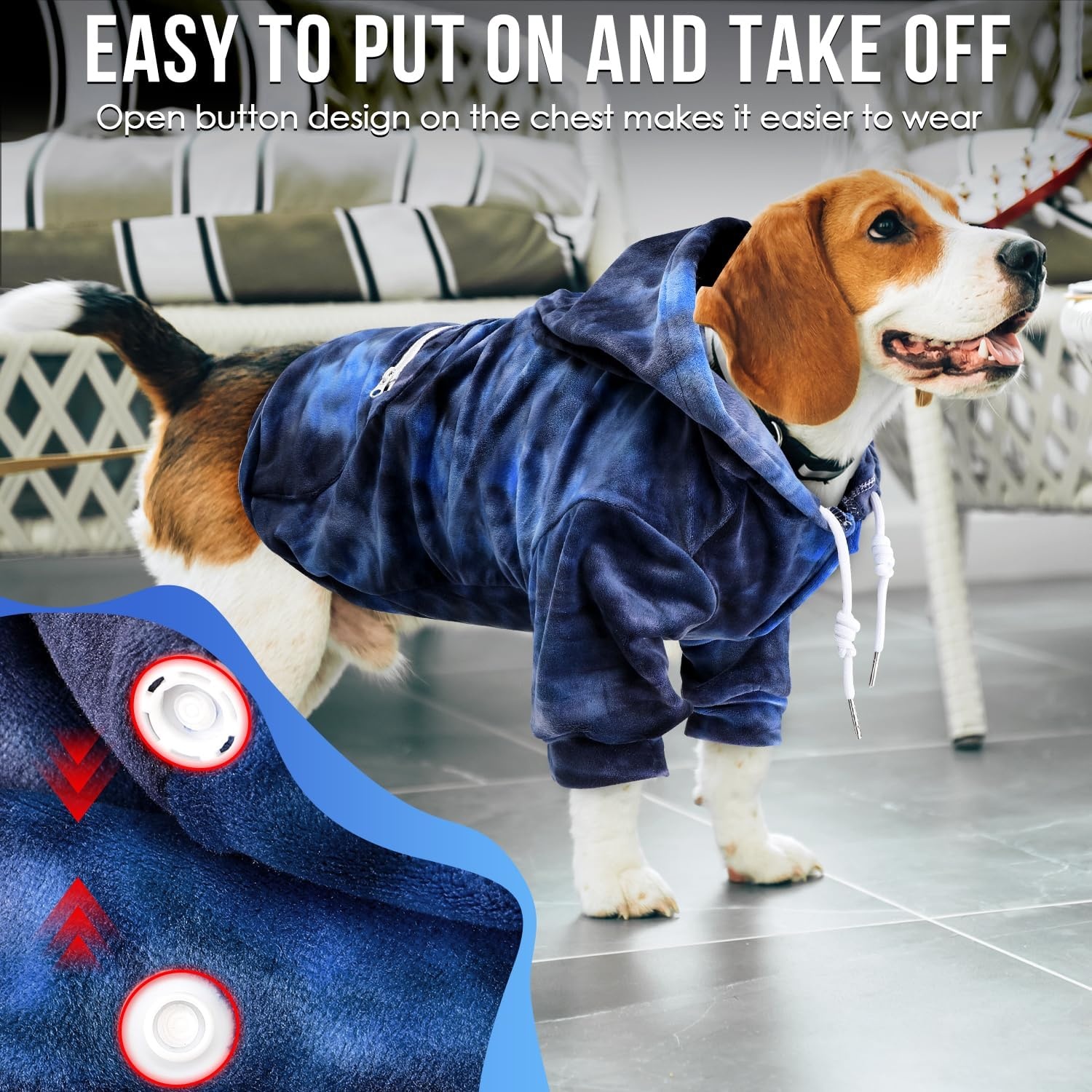image:imageSlowTon Dog Hoodie Tie Dye Warm Dog Sweater Hoodies with Pocket Fall Winter Dogs Coat Jacket Pet Outfit Puppy Hooded Sweatshirt Clothes for Small Medium Large Dogs Boy Girl Red LBlue Tiedye