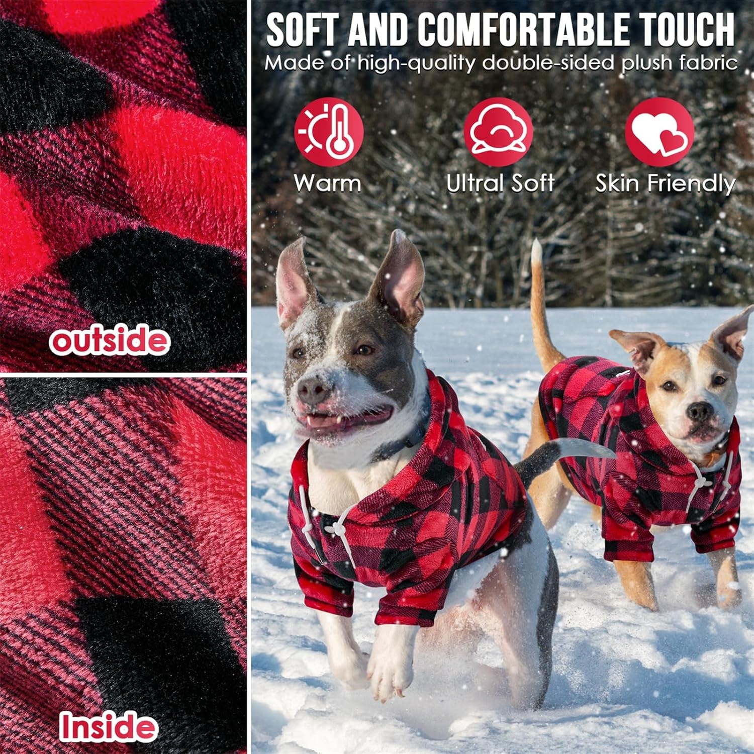 image:imageSlowTon Dog Hoodie Tie Dye Warm Dog Sweater Hoodies with Pocket Fall Winter Dogs Coat Jacket Pet Outfit Puppy Hooded Sweatshirt Clothes for Small Medium Large Dogs Boy Girl Red MRed Plaid