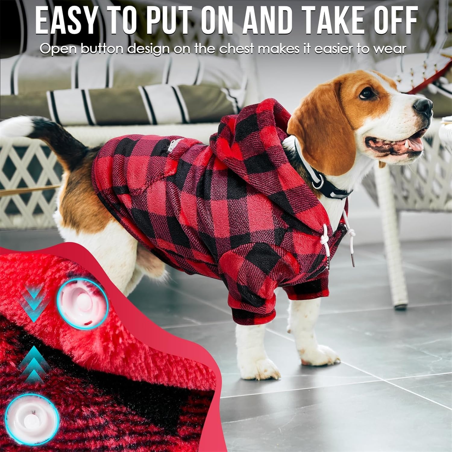 image:imageSlowTon Dog Hoodie Tie Dye Warm Dog Sweater Hoodies with Pocket Fall Winter Dogs Coat Jacket Pet Outfit Puppy Hooded Sweatshirt Clothes for Small Medium Large Dogs Boy Girl Red LRed Plaid