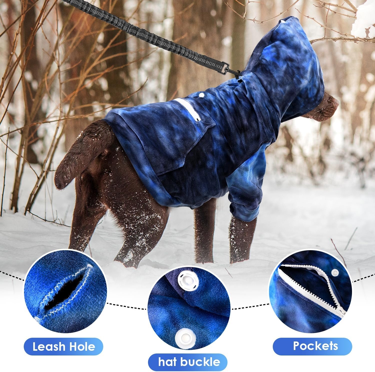 image:imageSlowTon Dog Hoodie Tie Dye Warm Dog Sweater Hoodies with Pocket Fall Winter Dogs Coat Jacket Pet Outfit Puppy Hooded Sweatshirt Clothes for Small Medium Large Dogs Boy Girl Red MBlue Tiedye
