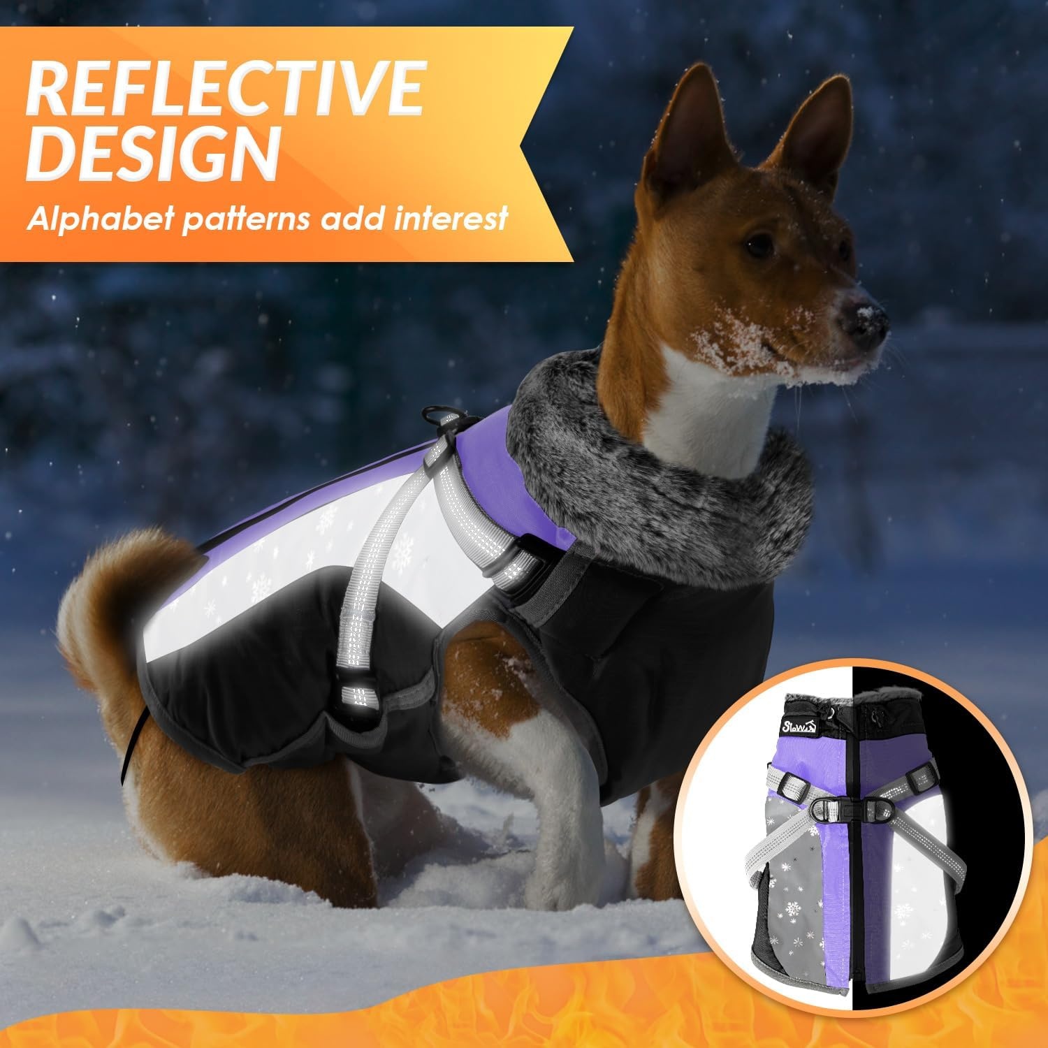 image:imageSlowTon Dog Jacket with Harness Built in Waterproof Fleece Winter Warm Dog Coats for Small Medium Dogs Reflective Adjustable Furry Puppy Vest Clothes for Outdoor Walking BlueSPurple Black