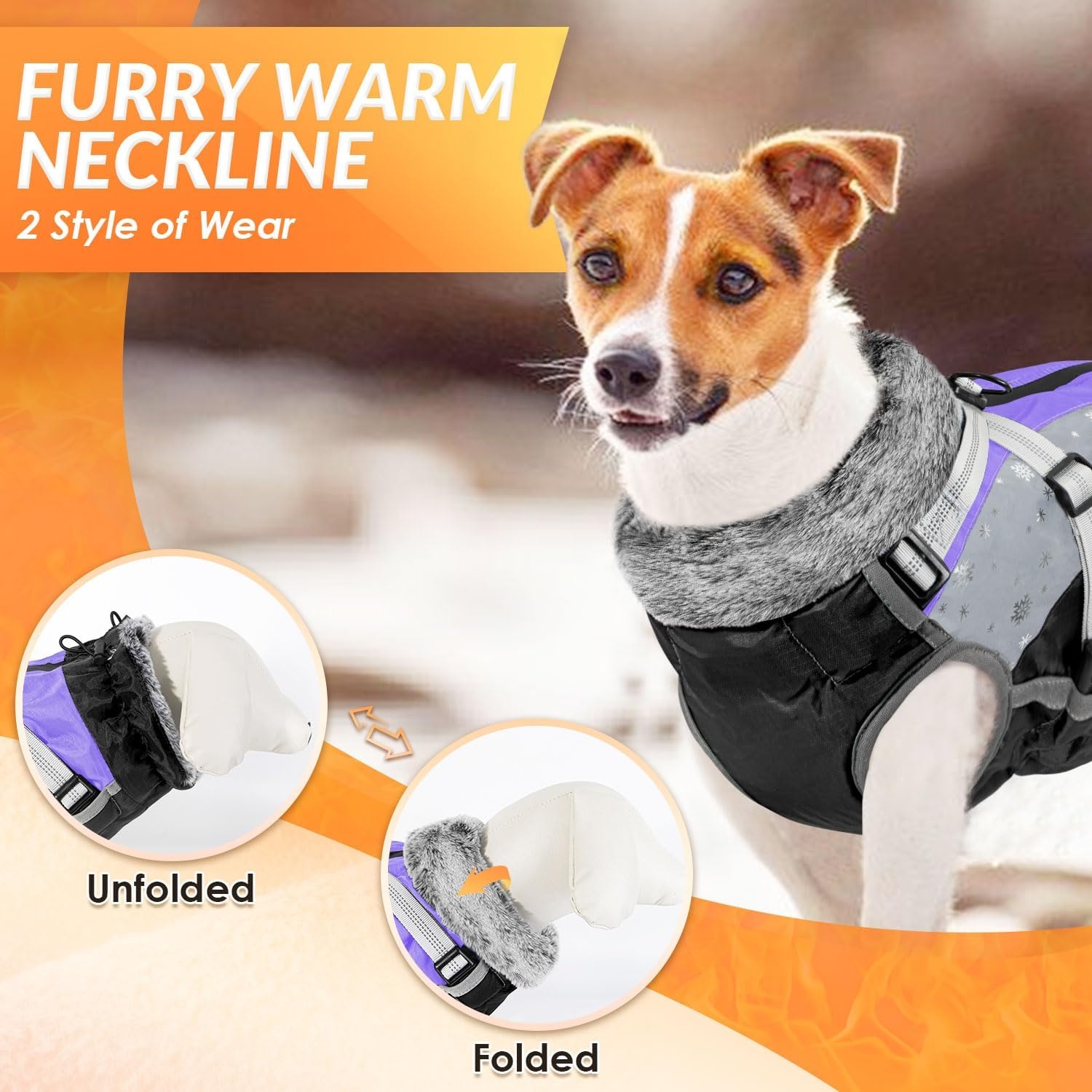 image:imageSlowTon Dog Jacket with Harness Built in Waterproof Fleece Winter Warm Dog Coats for Small Medium Dogs Reflective Adjustable Furry Puppy Vest Clothes for Outdoor Walking BlueSPurple Black