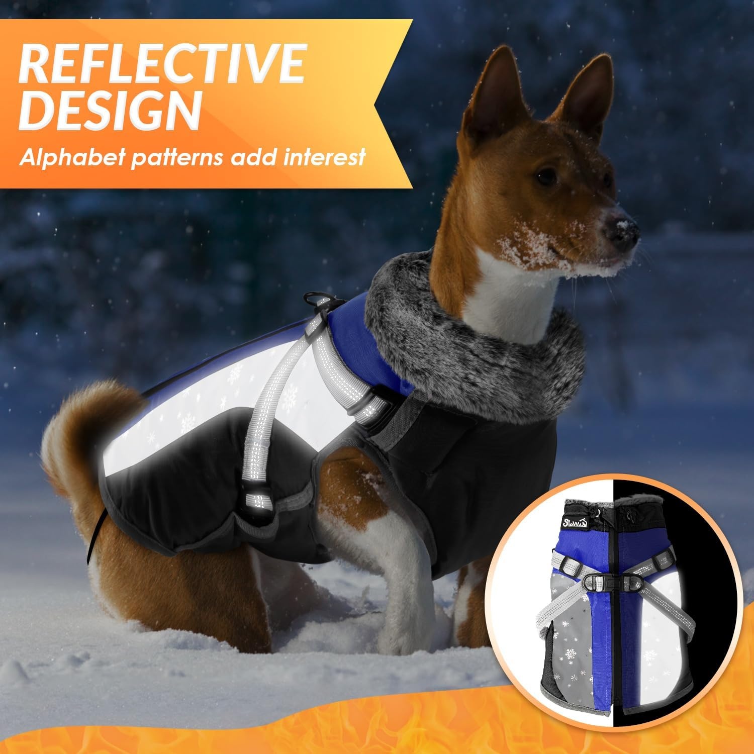 image:imageSlowTon Dog Jacket with Harness Built in Waterproof Fleece Winter Warm Dog Coats for Small Medium Dogs Reflective Adjustable Furry Puppy Vest Clothes for Outdoor Walking BlueSBlue Black