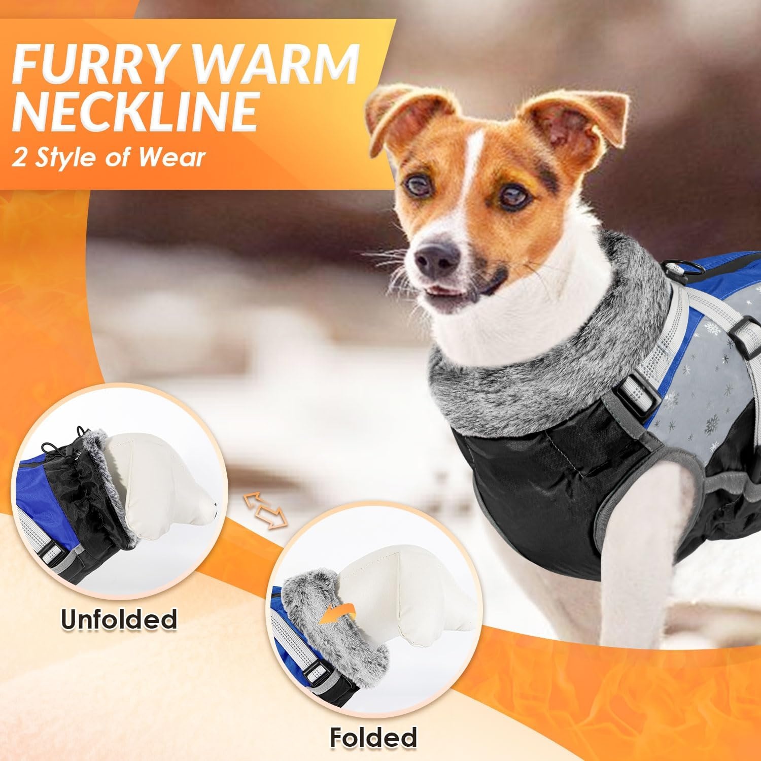 image:imageSlowTon Dog Jacket with Harness Built in Waterproof Fleece Winter Warm Dog Coats for Small Medium Dogs Reflective Adjustable Furry Puppy Vest Clothes for Outdoor Walking BlueSBlue Black