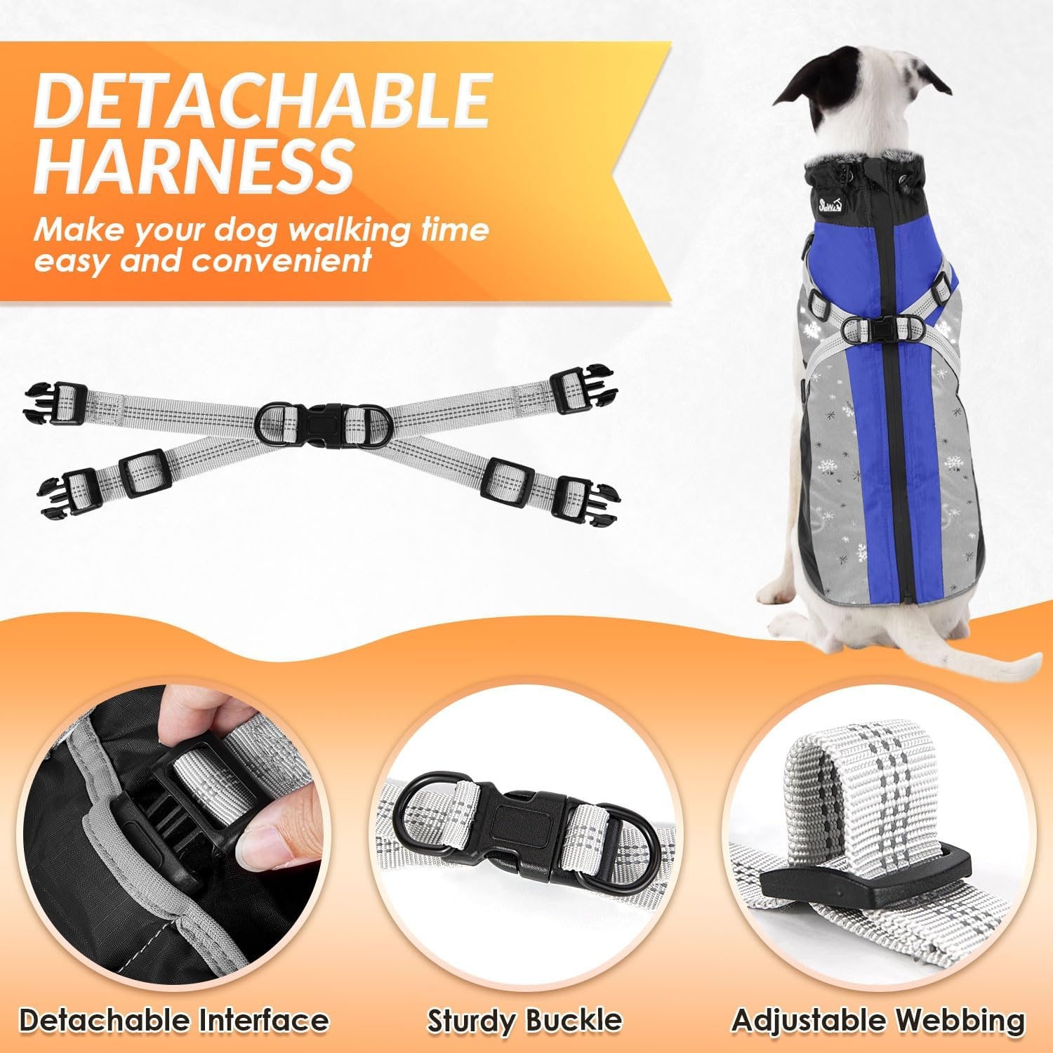 image:imageSlowTon Dog Jacket with Harness Built in Waterproof Fleece Winter Warm Dog Coats for Small Medium Dogs Reflective Adjustable Furry Puppy Vest Clothes for Outdoor Walking BlueSBlue Black