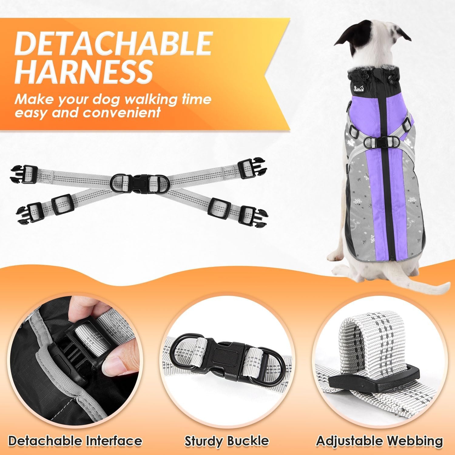 image:imageSlowTon Dog Jacket with Harness Built in Waterproof Fleece Winter Warm Dog Coats for Small Medium Dogs Reflective Adjustable Furry Puppy Vest Clothes for Outdoor Walking BlueSPurple Black