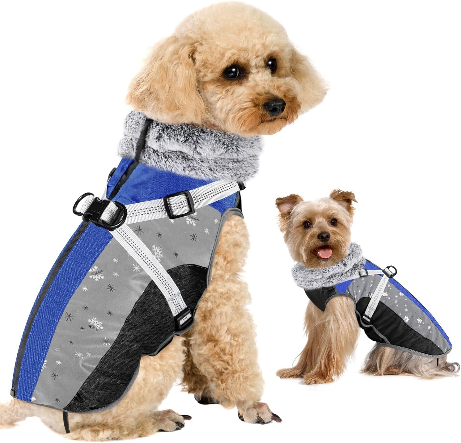 image:imageSlowTon Dog Jacket with Harness Built in Waterproof Fleece Winter Warm Dog Coats for Small Medium Dogs Reflective Adjustable Furry Puppy Vest Clothes for Outdoor Walking BlueSBlue Black