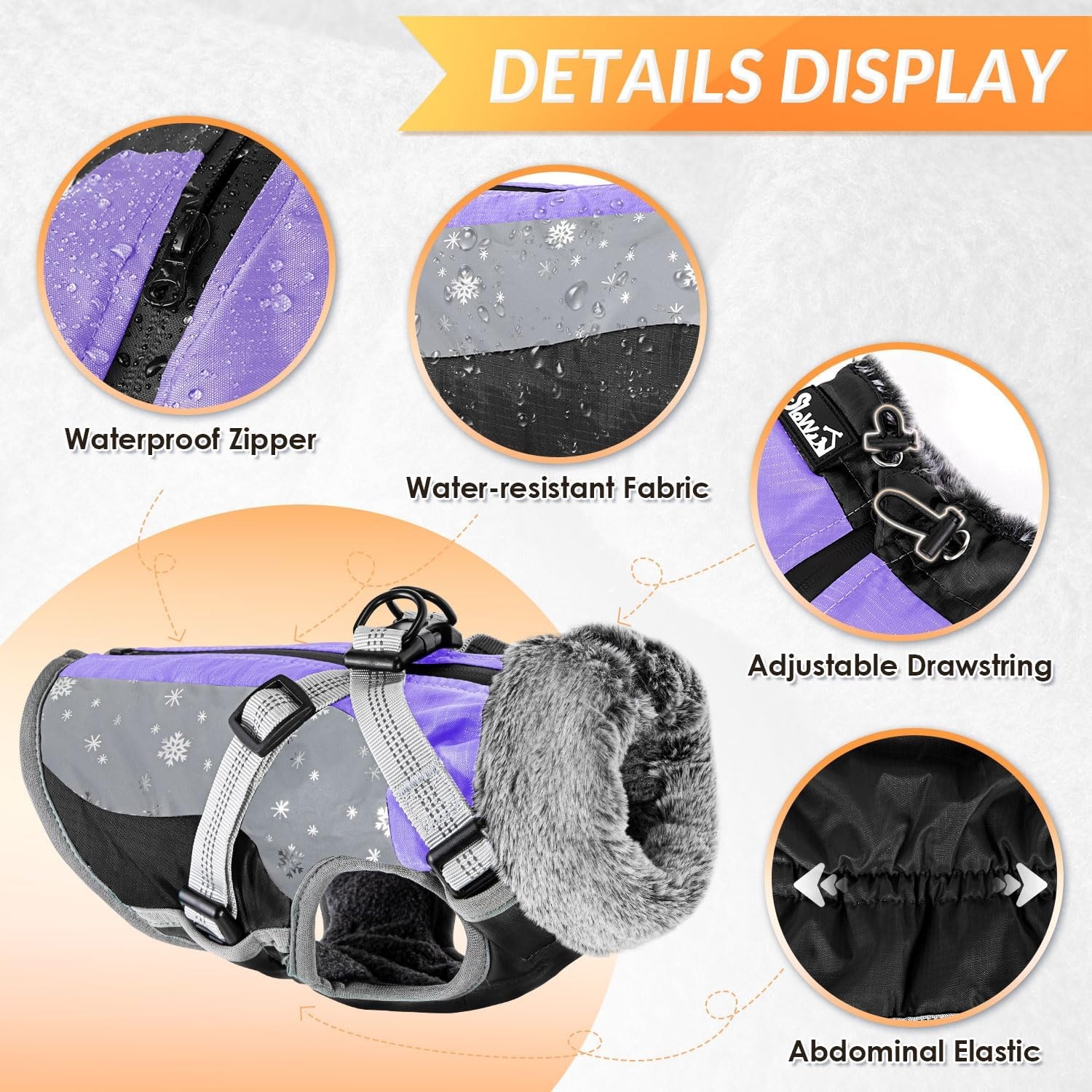 image:imageSlowTon Dog Jacket with Harness Built in Waterproof Fleece Winter Warm Dog Coats for Small Medium Dogs Reflective Adjustable Furry Puppy Vest Clothes for Outdoor Walking BlueSPurple Black