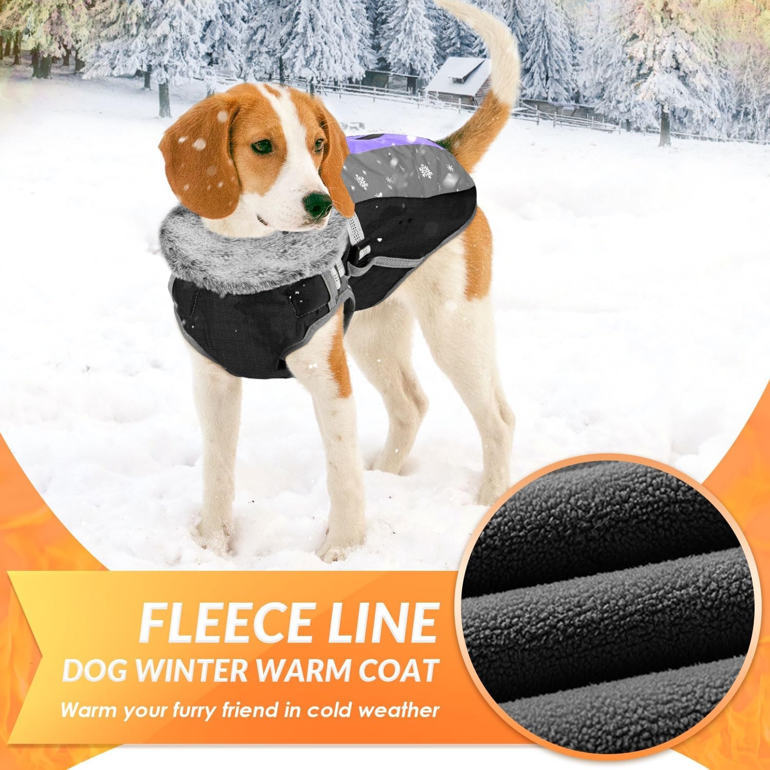 image:imageSlowTon Dog Jacket with Harness Built in Waterproof Fleece Winter Warm Dog Coats for Small Medium Dogs Reflective Adjustable Furry Puppy Vest Clothes for Outdoor Walking BlueSPurple Black