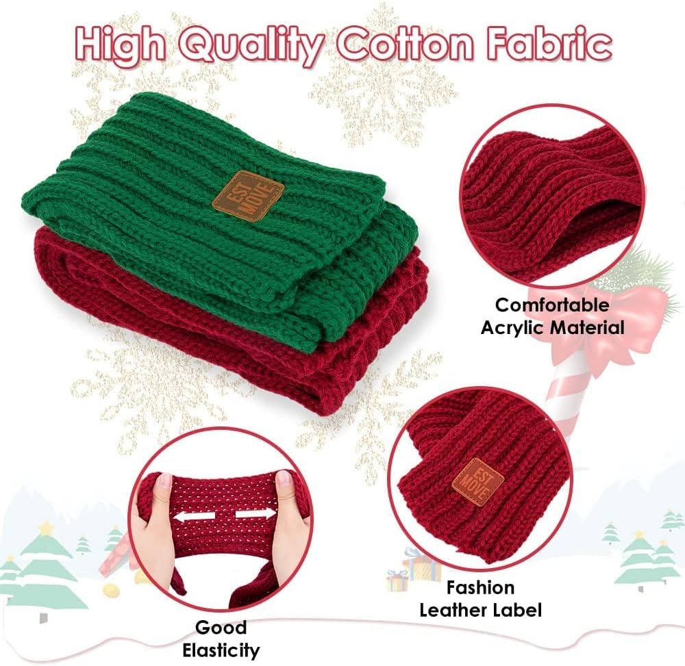 image:imageSlowTon Dog Knitted Scarf 2 Pack Dog Warm Bandanas Winter Holiday Decoration Scarf for Small Medium Large Dogs RedRedARed Green