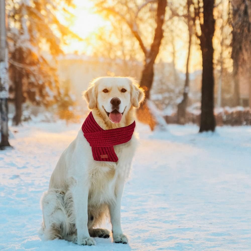 image:imageSlowTon Dog Knitted Scarf 2 Pack Dog Warm Bandanas Winter Holiday Decoration Scarf for Small Medium Large Dogs RedRedARed Green