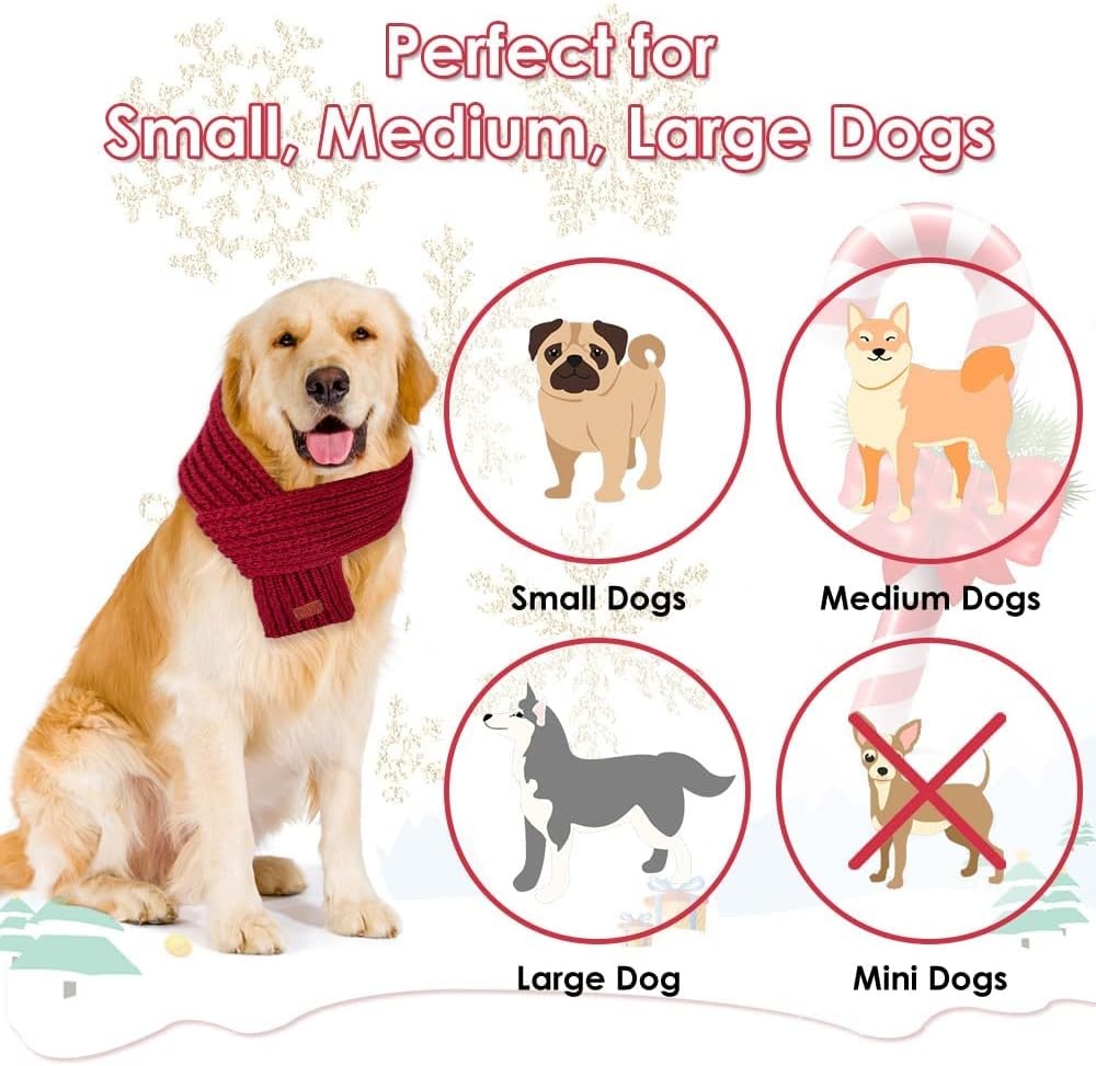 image:imageSlowTon Dog Knitted Scarf 2 Pack Dog Warm Bandanas Winter Holiday Decoration Scarf for Small Medium Large Dogs RedRedARed Green