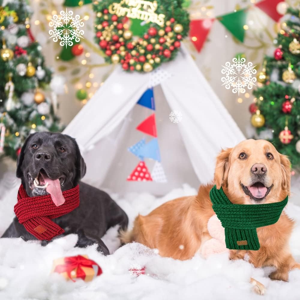 image:imageSlowTon Dog Knitted Scarf 2 Pack Dog Warm Bandanas Winter Holiday Decoration Scarf for Small Medium Large Dogs RedRedARed Green
