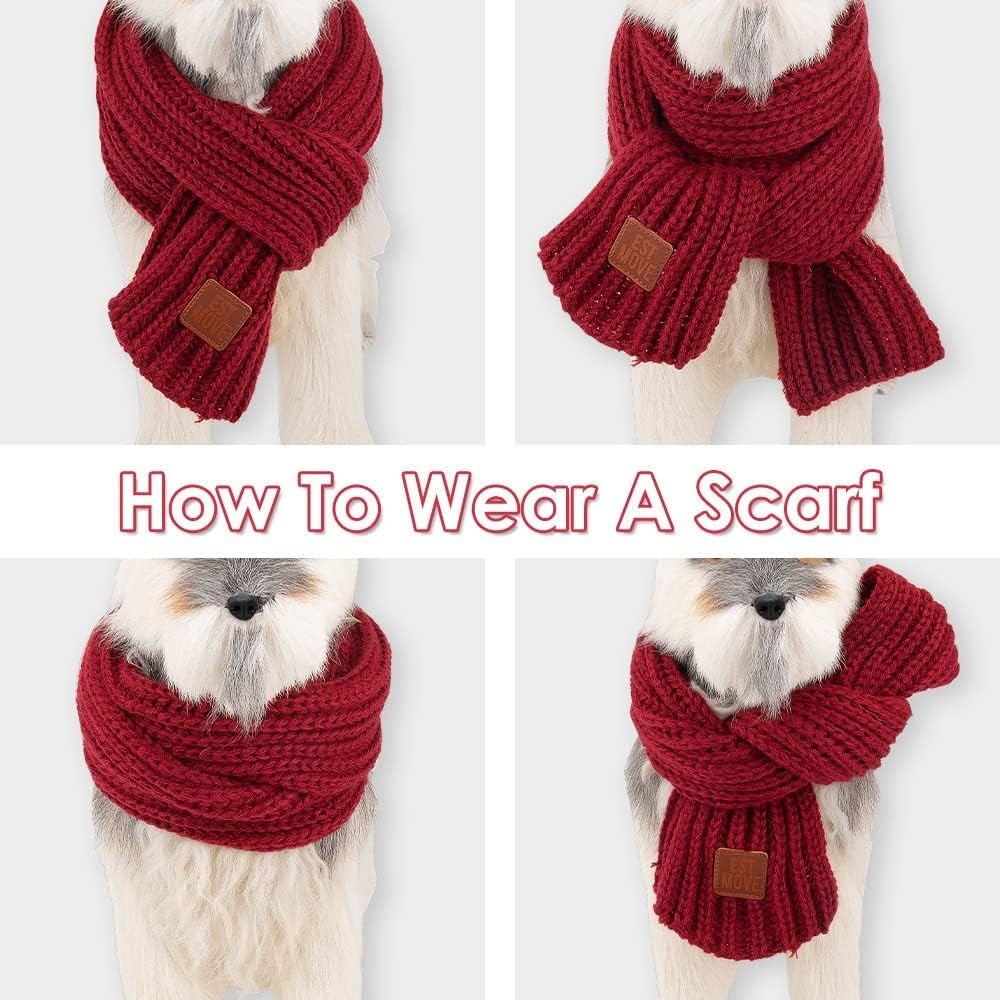 image:imageSlowTon Dog Knitted Scarf 2 Pack Dog Warm Bandanas Winter Holiday Decoration Scarf for Small Medium Large Dogs RedRedARed Green