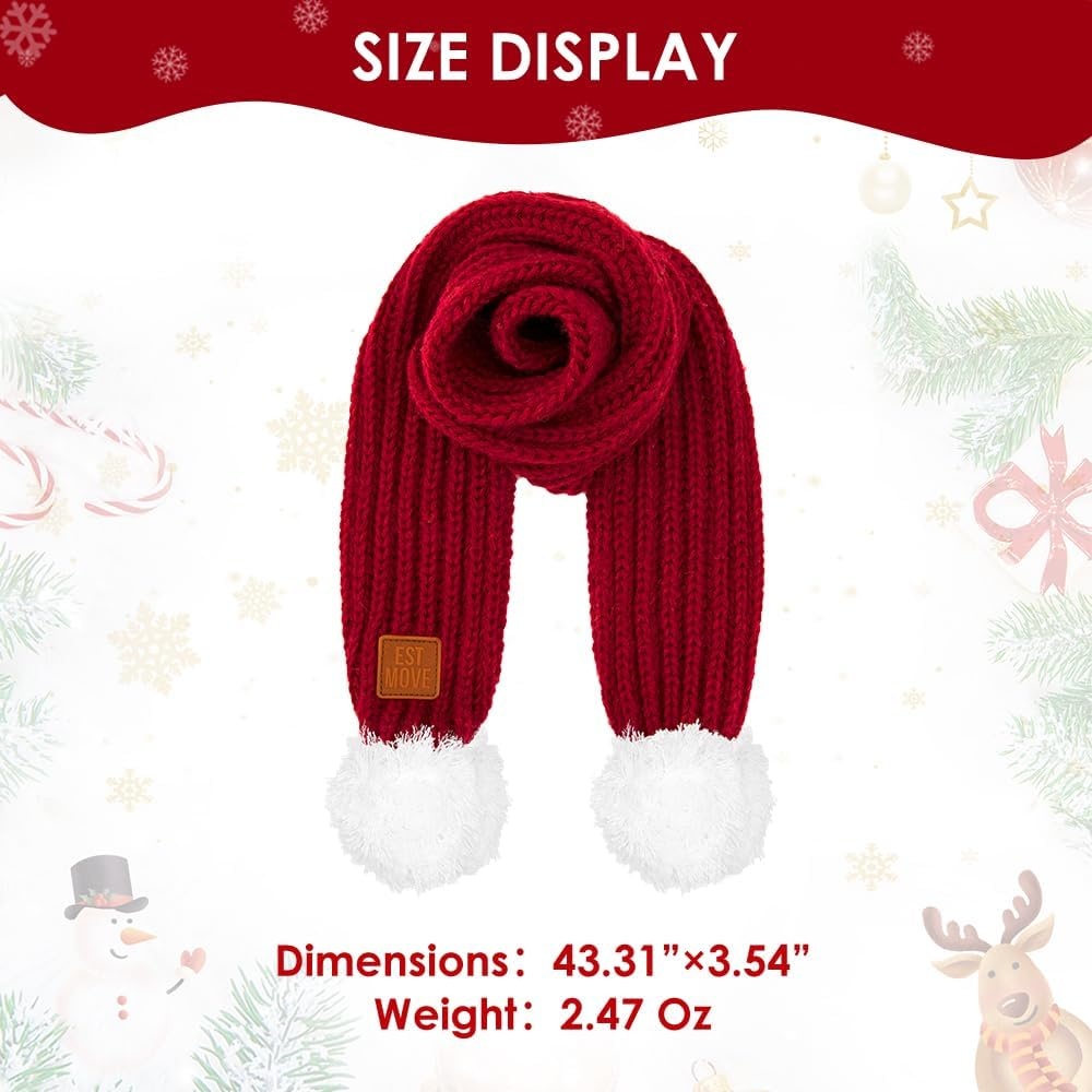 image:imageSlowTon Dog Knitted Scarf 2 Pack Dog Warm Bandanas Winter Holiday Decoration Scarf for Small Medium Large Dogs RedRedDRed Green with Pompom Ball