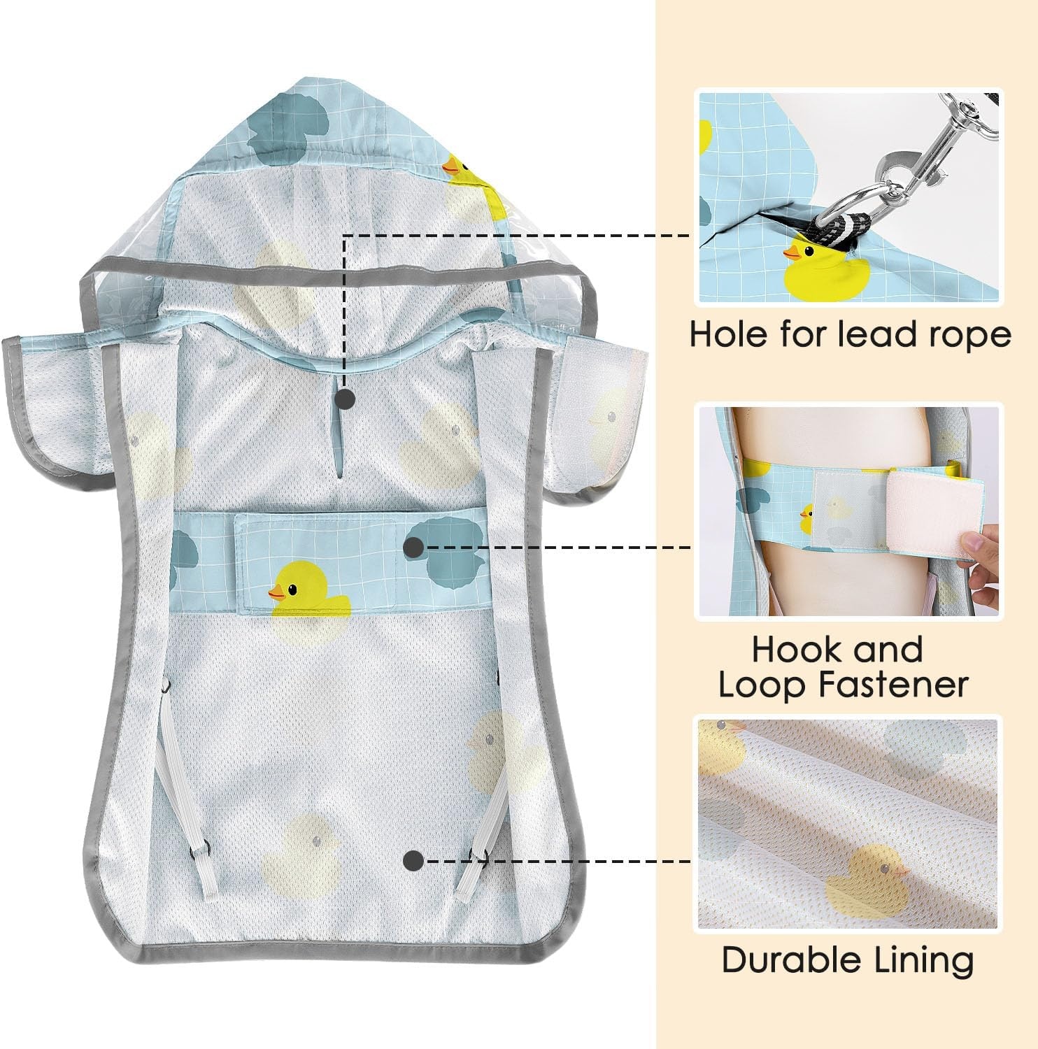 image:imageSlowTon Dog Raincoat Adjustable Dog Rain Jacket Clear Hooded Double Layer Waterproof Poncho with Reflective Strip Straps and Storage Pocket for Small Medium Large DogsXXLDuck Pattern
