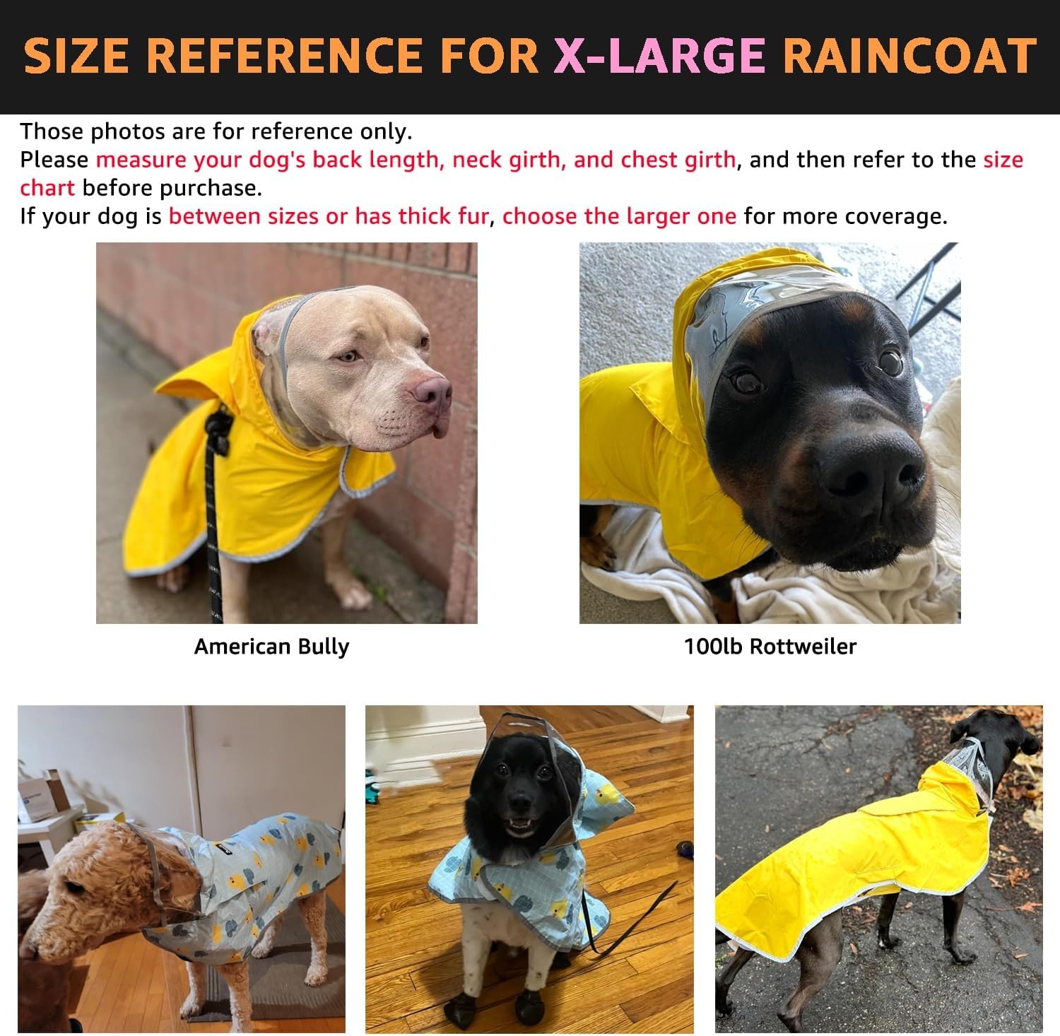 image:imageSlowTon Dog Raincoat Adjustable Dog Rain Jacket Clear Hooded Double Layer Waterproof Poncho with Reflective Strip Straps and Storage Pocket for Small Medium Large DogsXXLOrange