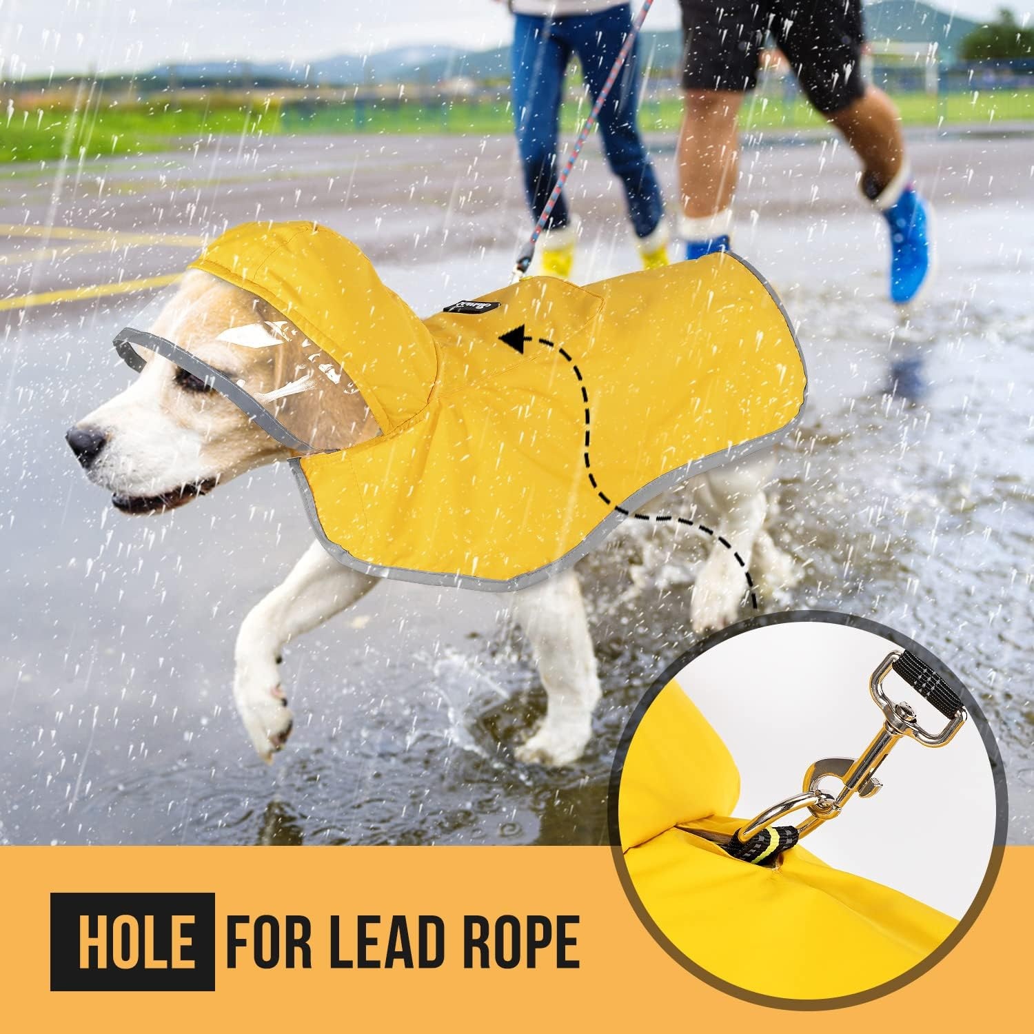 image:imageSlowTon Dog Raincoat Adjustable Dog Rain Jacket Clear Hooded Double Layer Waterproof Poncho with Reflective Strip Straps and Storage Pocket for Small Medium Large DogsXXLYellow