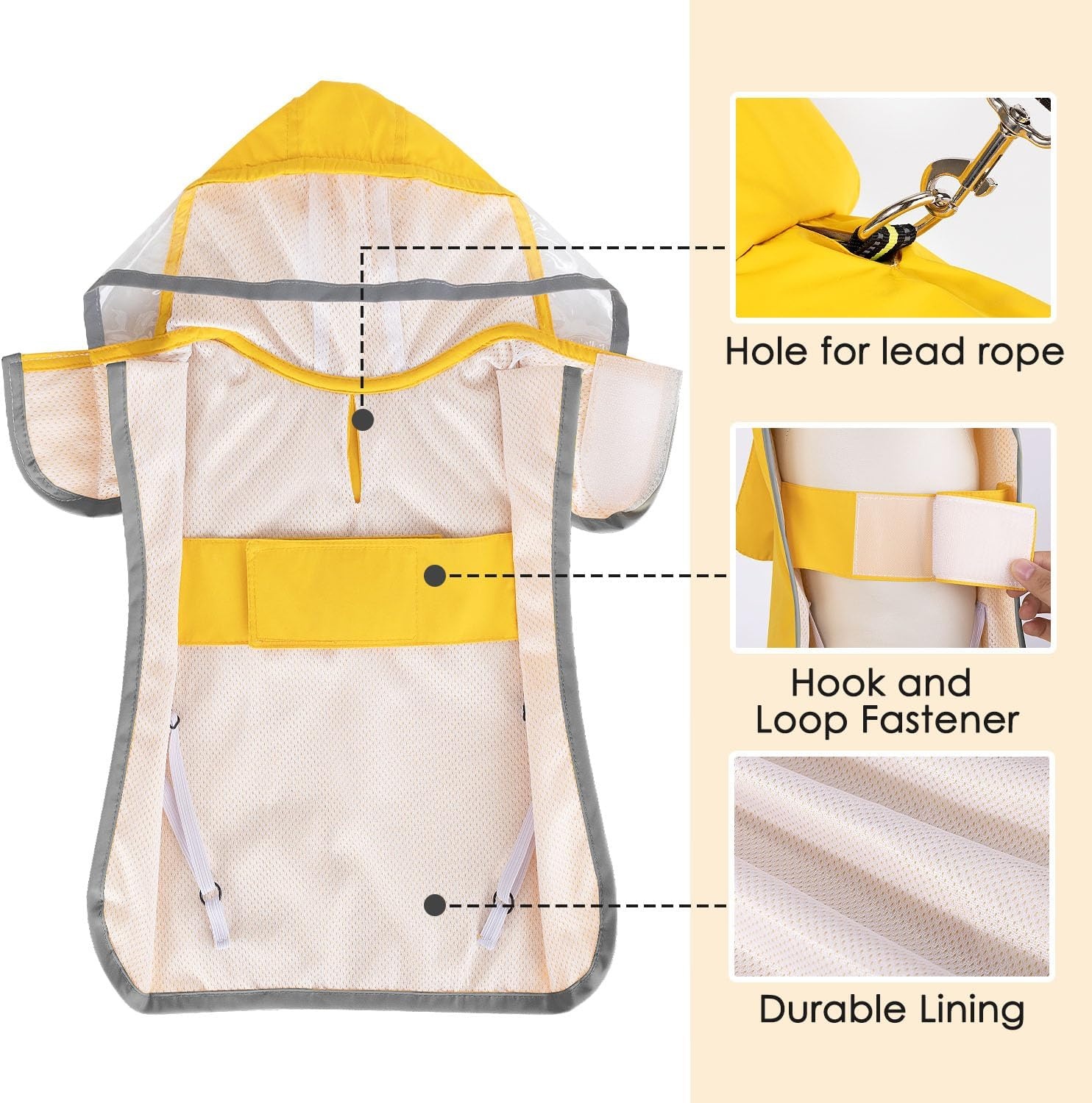 image:imageSlowTon Dog Raincoat Adjustable Dog Rain Jacket Clear Hooded Double Layer Waterproof Poncho with Reflective Strip Straps and Storage Pocket for Small Medium Large DogsXXLYellow