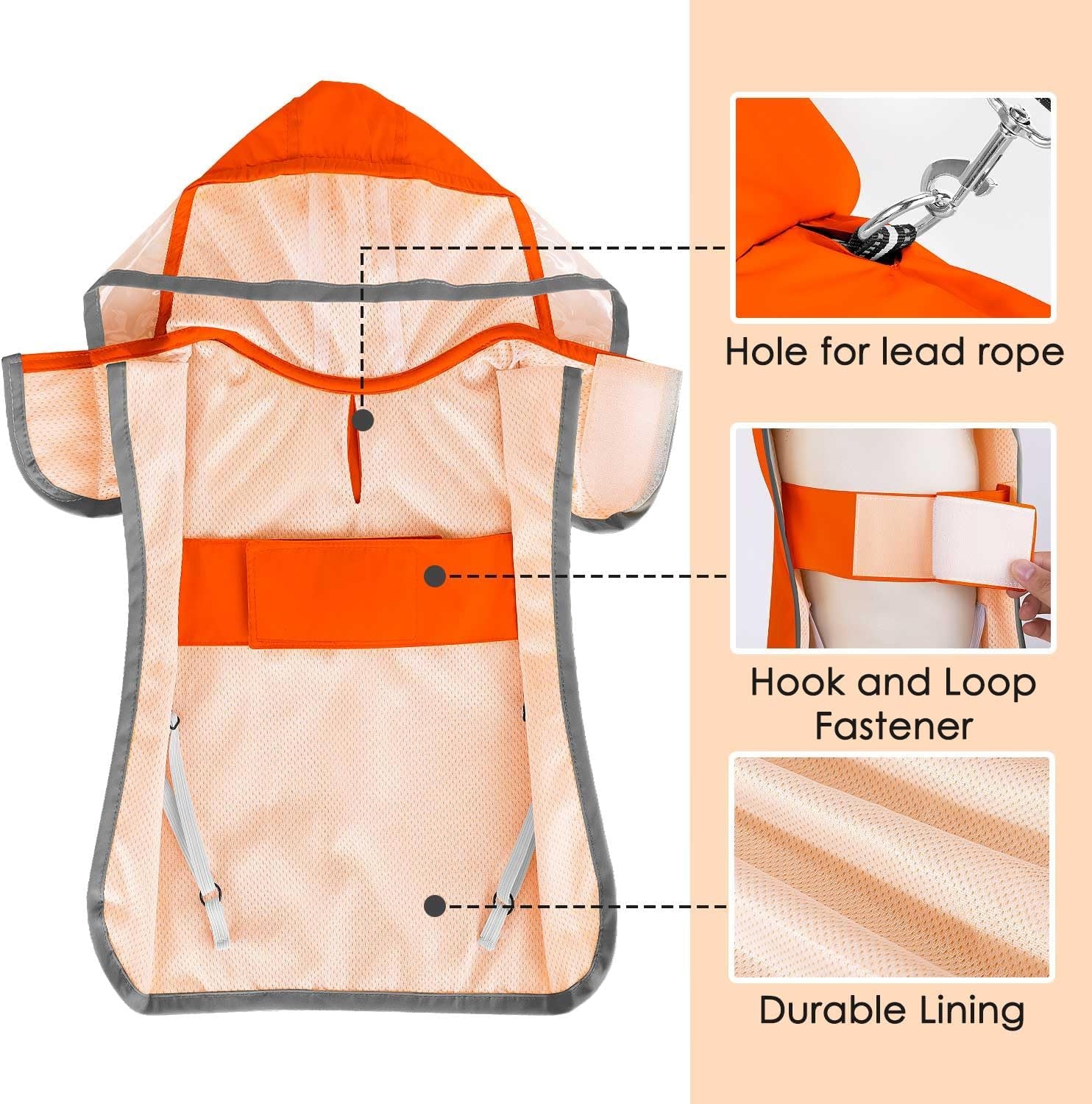 image:imageSlowTon Dog Raincoat Adjustable Dog Rain Jacket Clear Hooded Double Layer Waterproof Poncho with Reflective Strip Straps and Storage Pocket for Small Medium Large DogsXXLOrange