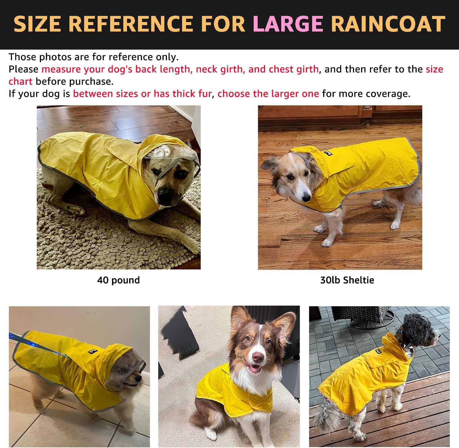 image:imageSlowTon Dog Raincoat Adjustable Dog Rain Jacket Clear Hooded Double Layer Waterproof Poncho with Reflective Strip Straps and Storage Pocket for Small Medium Large DogsXXLYellow