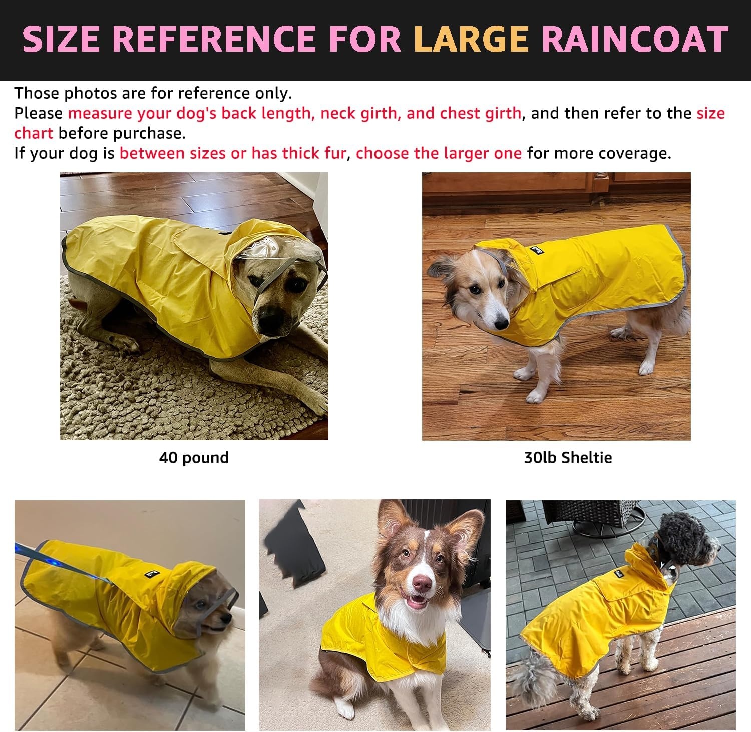image:imageSlowTon Dog Raincoat Adjustable Dog Rain Jacket Clear Hooded Double Layer Waterproof Poncho with Reflective Strip Straps and Storage Pocket for Small Medium Large DogsXXLFuchsia