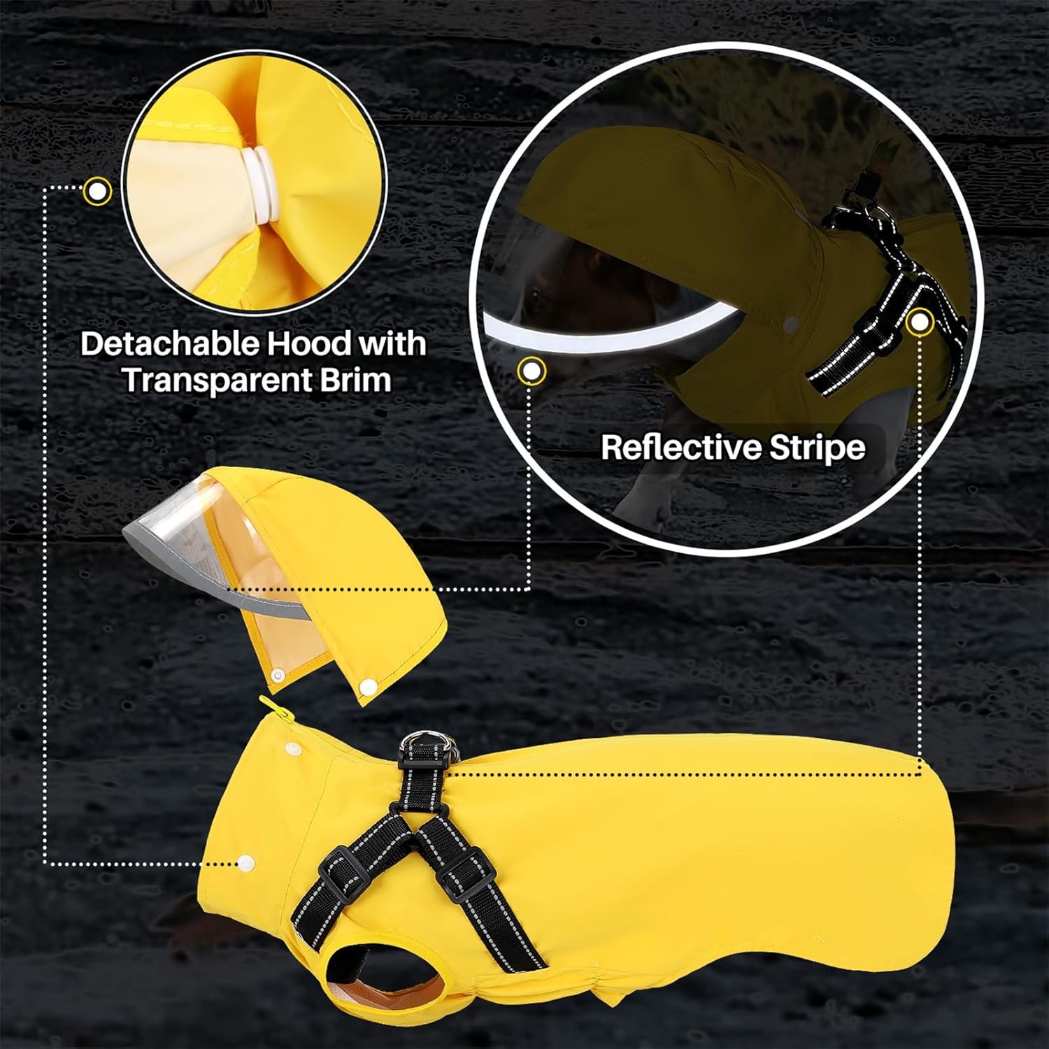 image:imageSlowTon Dog Raincoat Waterproof Dog Rain Jacket with Harness and Hood Lightweight Reflective Dogs Rain Coat for Large Medium Small Dogs Girl Boy Puppy Poncho Pet Clothes Yellow MZBronze