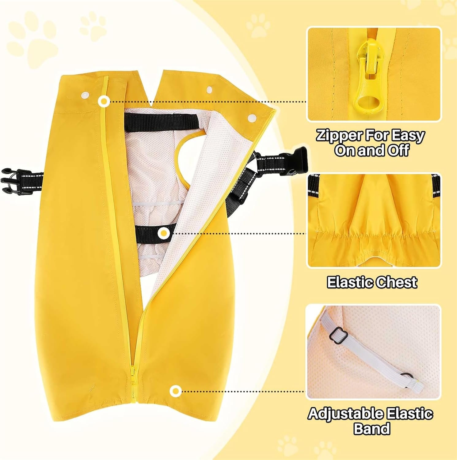 image:imageSlowTon Dog Raincoat Waterproof Dog Rain Jacket with Harness and Hood Lightweight Reflective Dogs Rain Coat for Large Medium Small Dogs Girl Boy Puppy Poncho Pet Clothes Yellow MYellow