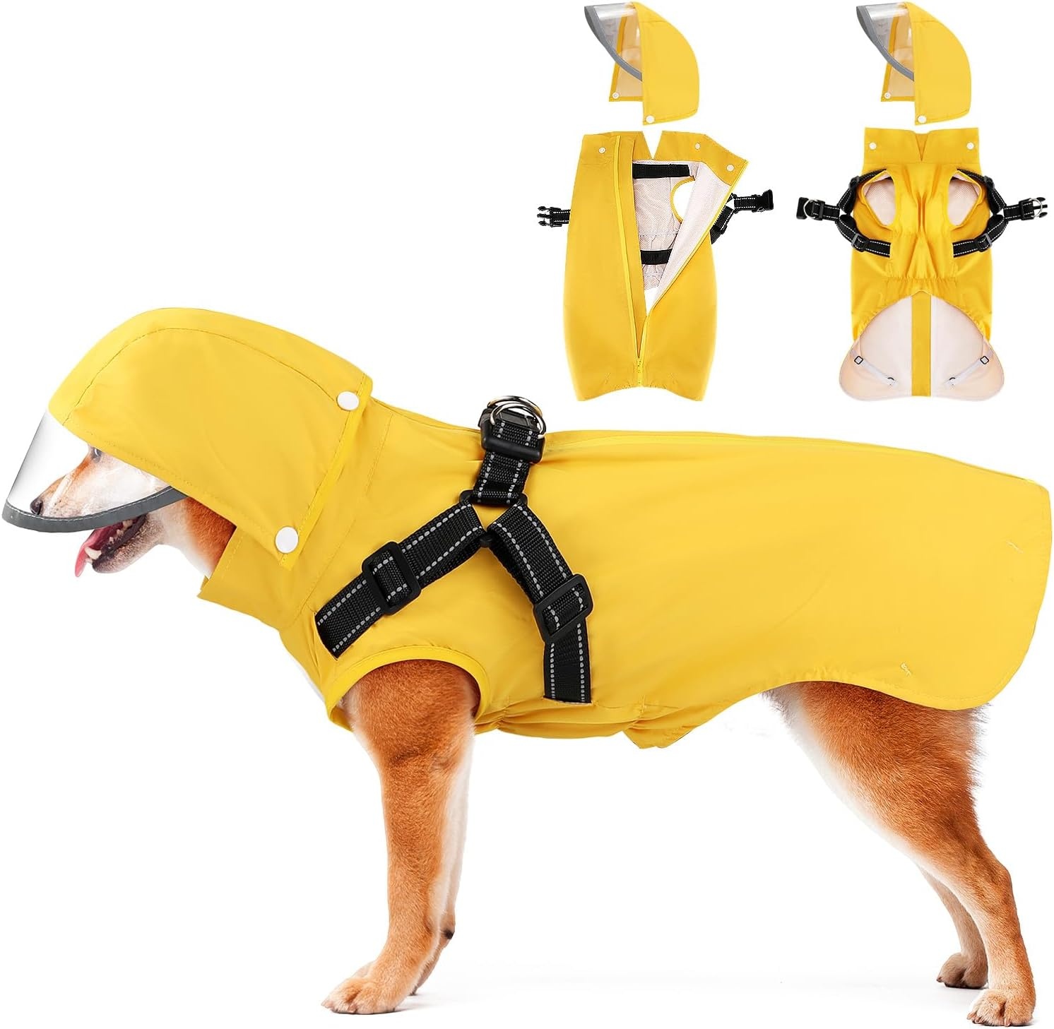 image:imageSlowTon Dog Raincoat Waterproof Dog Rain Jacket with Harness and Hood Lightweight Reflective Dogs Rain Coat for Large Medium Small Dogs Girl Boy Puppy Poncho Pet Clothes Yellow MZBronze