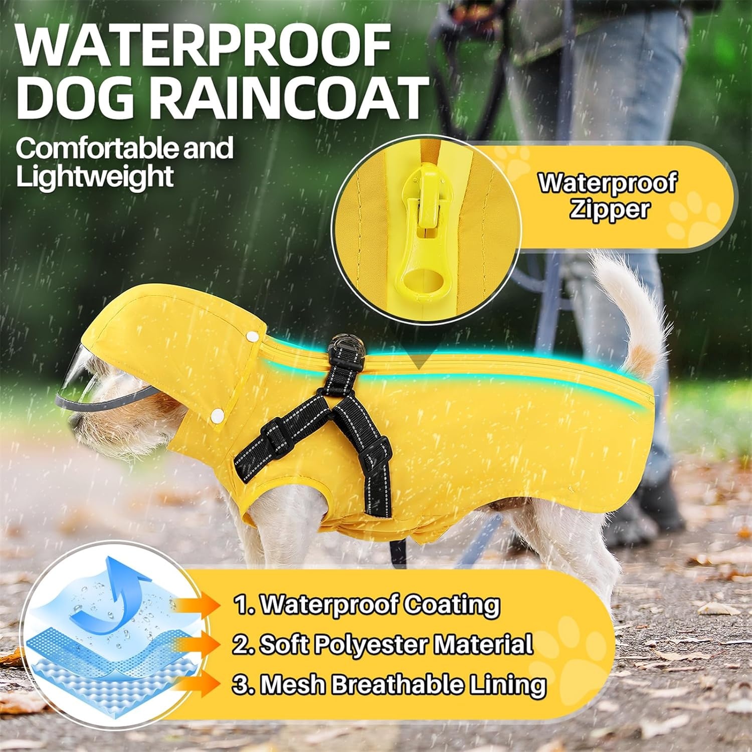 image:imageSlowTon Dog Raincoat Waterproof Dog Rain Jacket with Harness and Hood Lightweight Reflective Dogs Rain Coat for Large Medium Small Dogs Girl Boy Puppy Poncho Pet Clothes Yellow MZBronze