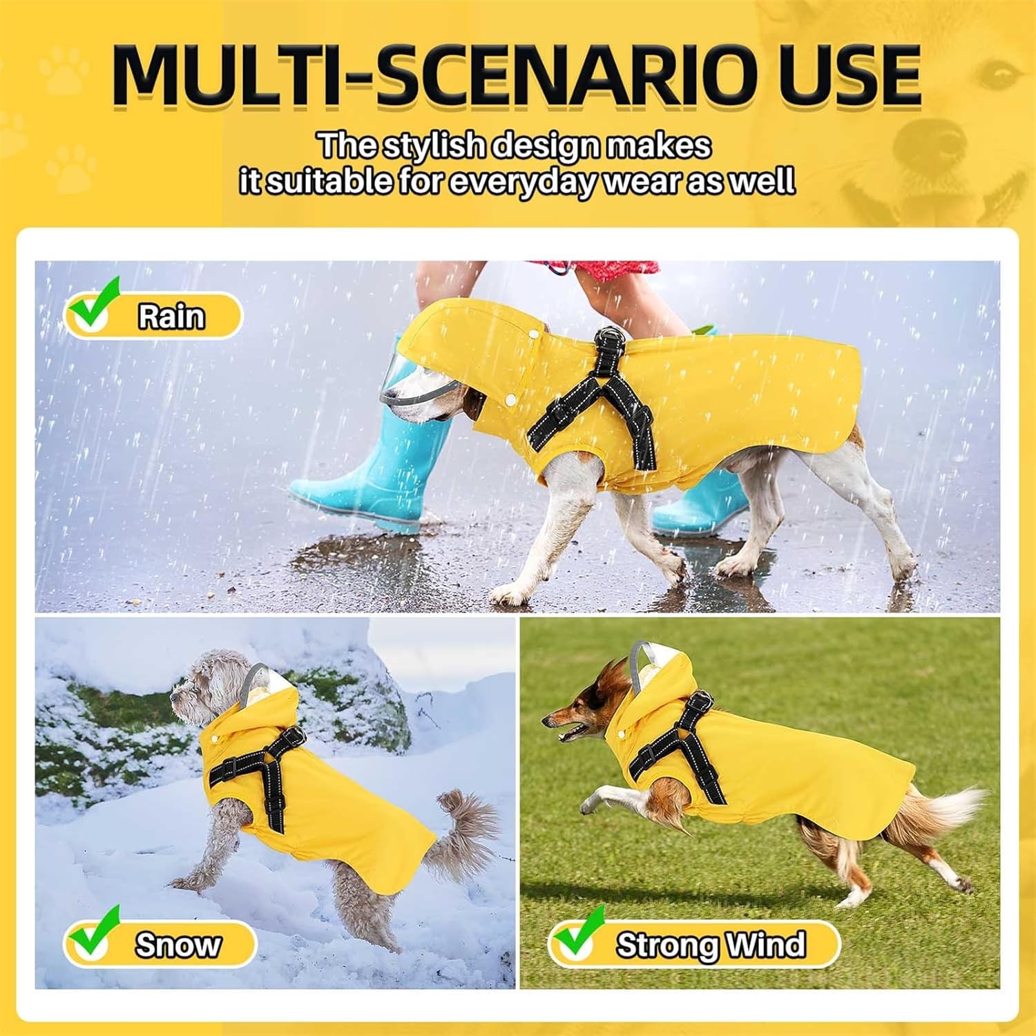image:imageSlowTon Dog Raincoat Waterproof Dog Rain Jacket with Harness and Hood Lightweight Reflective Dogs Rain Coat for Large Medium Small Dogs Girl Boy Puppy Poncho Pet Clothes Yellow MZBronze
