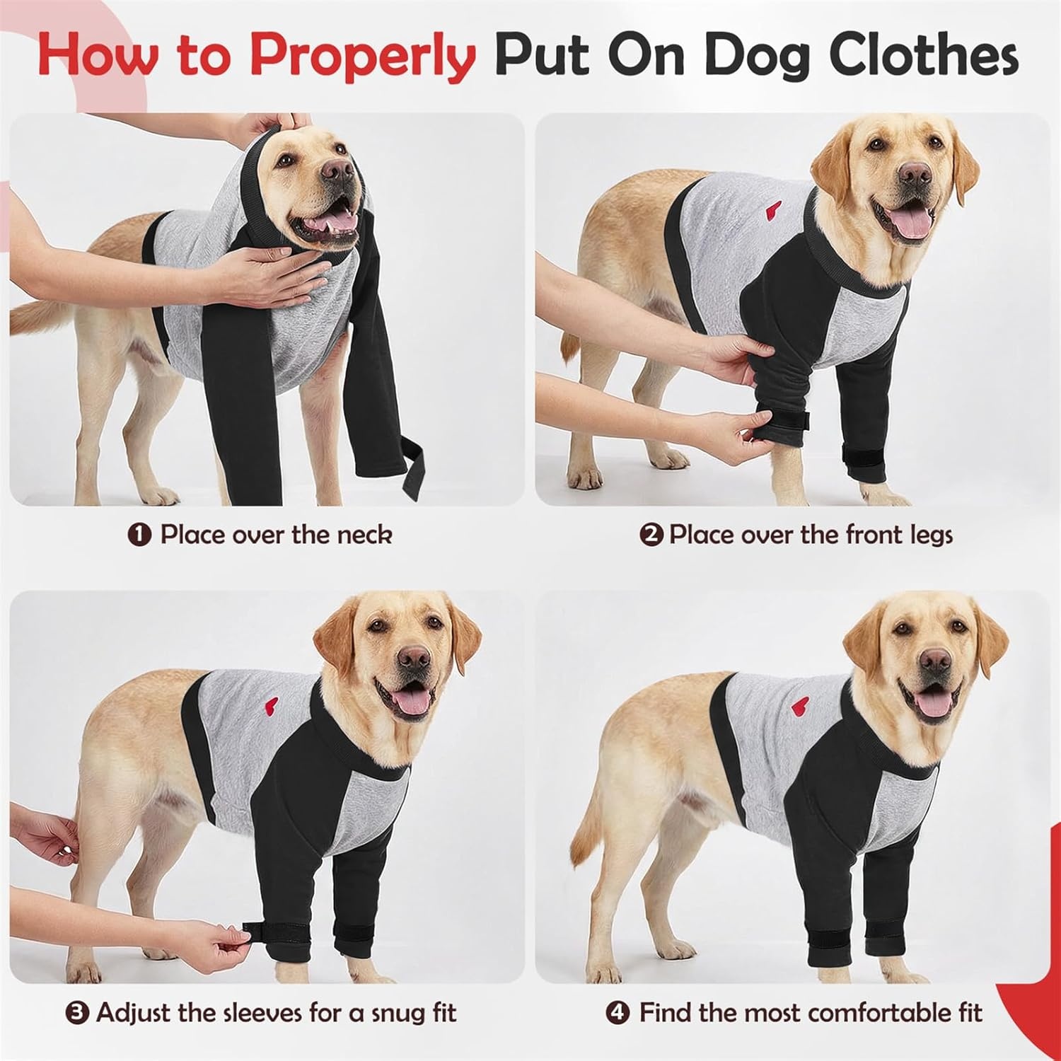 image:imageSlowTon Dog Recovery Suit Padded Elbow Protector Dog Leg Sleeve to Stop Licking amp Protect Wounds After Surgery Breathable Pet Long Sleeve Shirt Front Leg Protection Cone Alternative RedSBlack