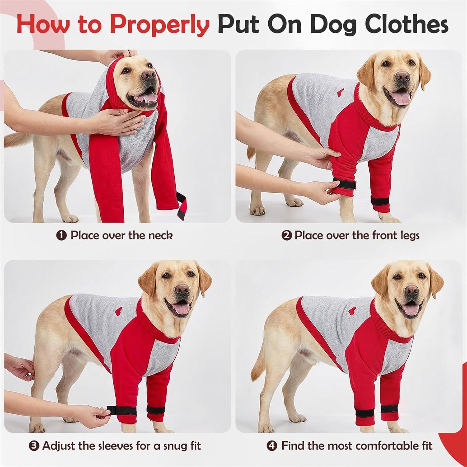 image:imageSlowTon Dog Recovery Suit Padded Elbow Protector Dog Leg Sleeve to Stop Licking amp Protect Wounds After Surgery Breathable Pet Long Sleeve Shirt Front Leg Protection Cone Alternative RedSRed