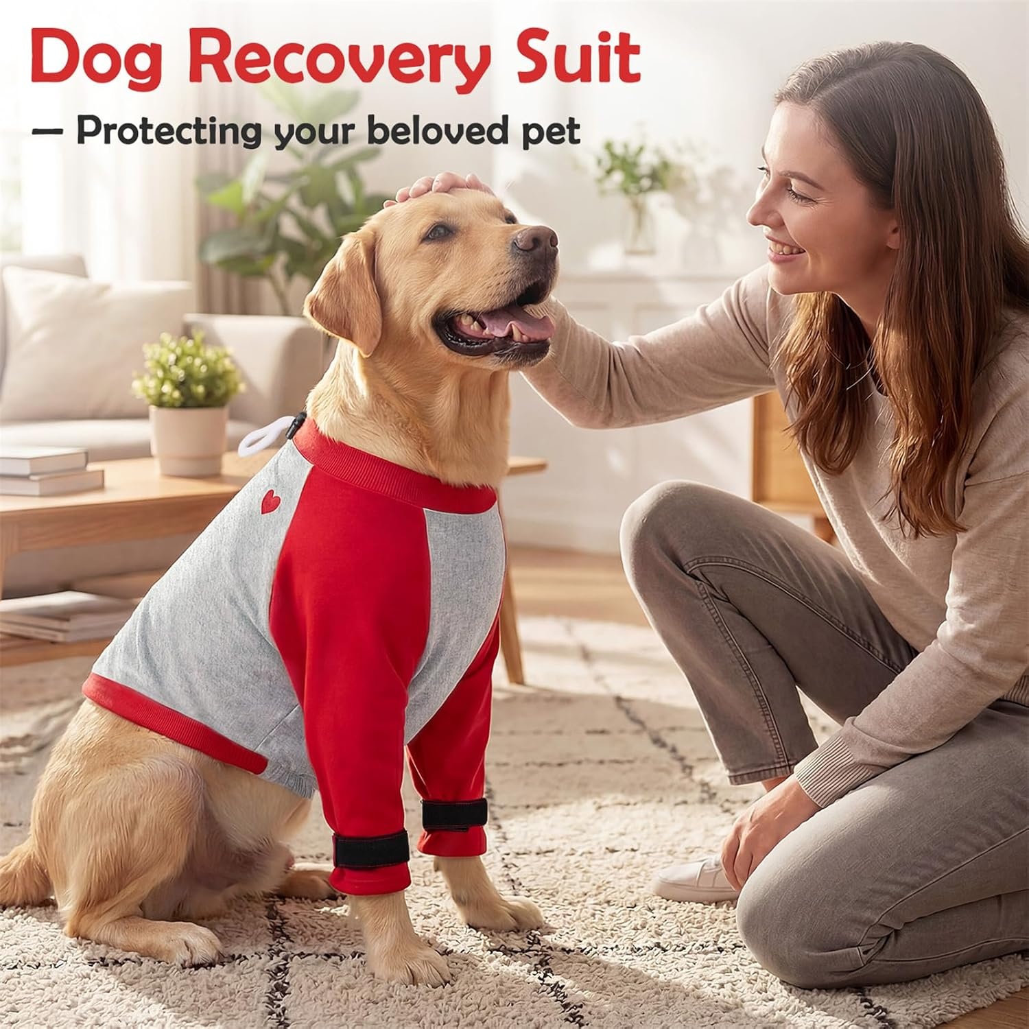 image:imageSlowTon Dog Recovery Suit Padded Elbow Protector Dog Leg Sleeve to Stop Licking amp Protect Wounds After Surgery Breathable Pet Long Sleeve Shirt Front Leg Protection Cone Alternative RedSRed