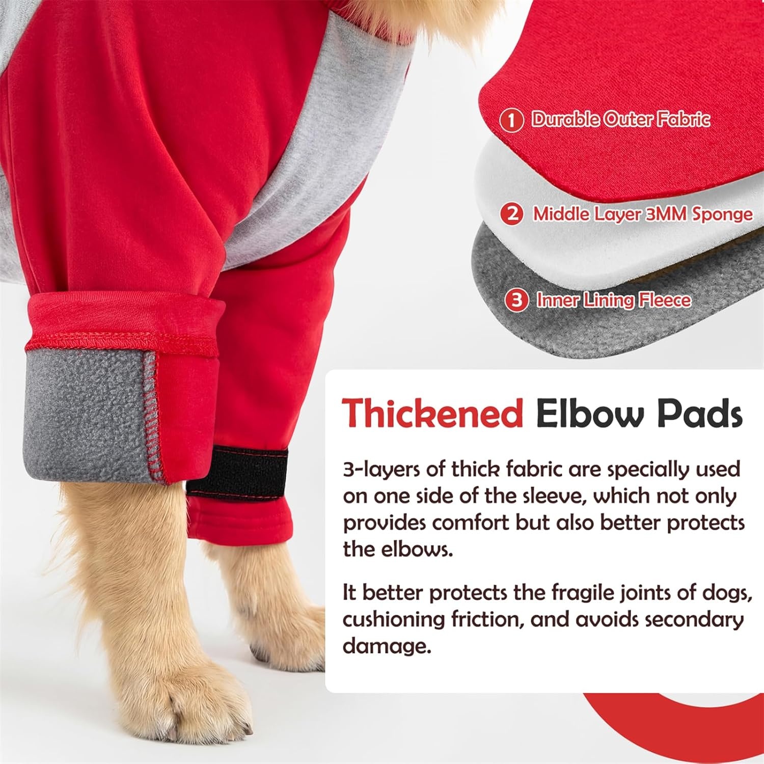 image:imageSlowTon Dog Recovery Suit Padded Elbow Protector Dog Leg Sleeve to Stop Licking amp Protect Wounds After Surgery Breathable Pet Long Sleeve Shirt Front Leg Protection Cone Alternative RedSRed