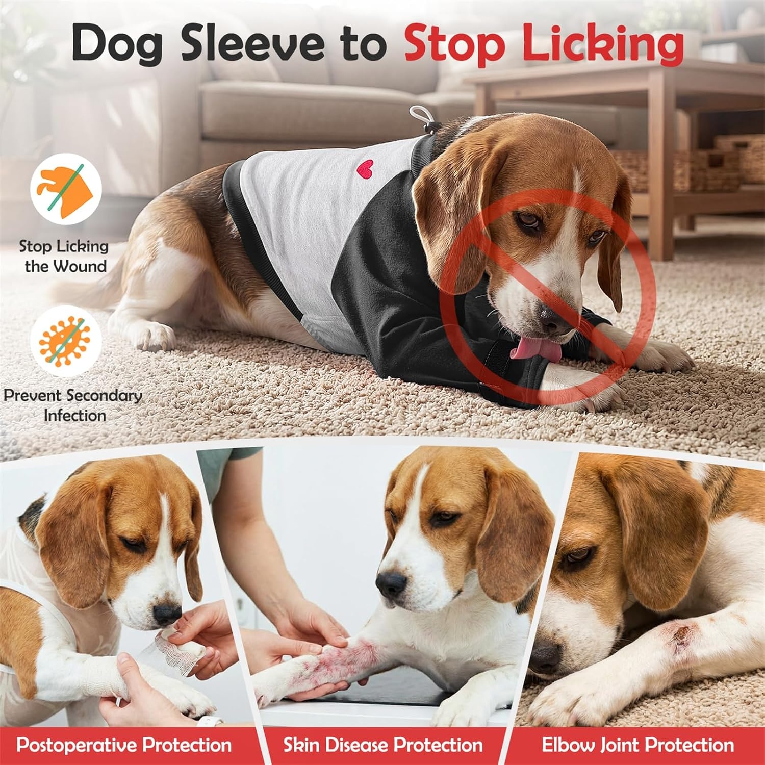 image:imageSlowTon Dog Recovery Suit Padded Elbow Protector Dog Leg Sleeve to Stop Licking amp Protect Wounds After Surgery Breathable Pet Long Sleeve Shirt Front Leg Protection Cone Alternative RedSBlack