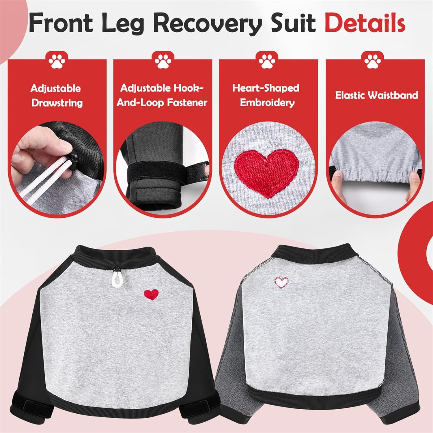 image:imageSlowTon Dog Recovery Suit Padded Elbow Protector Dog Leg Sleeve to Stop Licking amp Protect Wounds After Surgery Breathable Pet Long Sleeve Shirt Front Leg Protection Cone Alternative RedSBlack