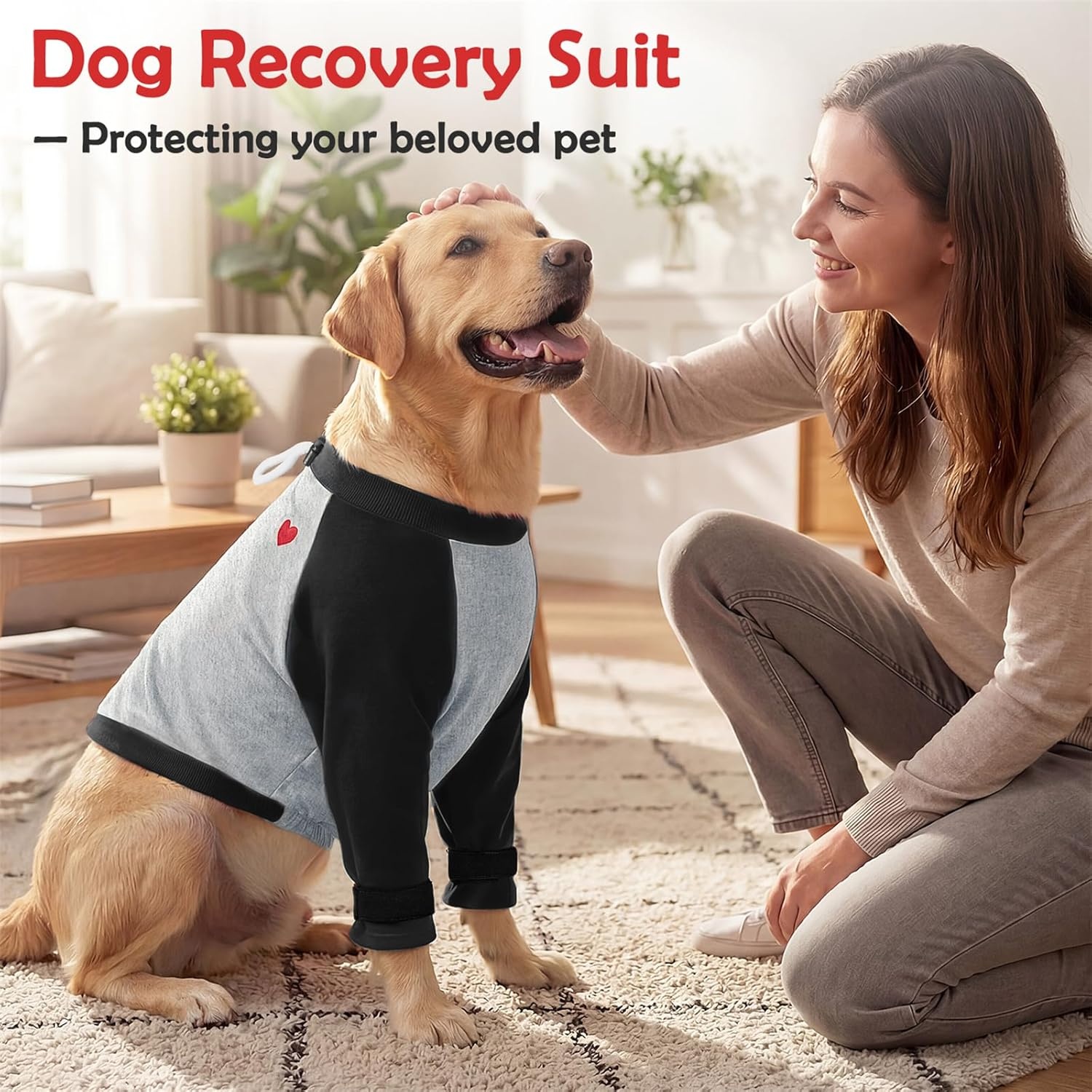 image:imageSlowTon Dog Recovery Suit Padded Elbow Protector Dog Leg Sleeve to Stop Licking amp Protect Wounds After Surgery Breathable Pet Long Sleeve Shirt Front Leg Protection Cone Alternative RedSBlack