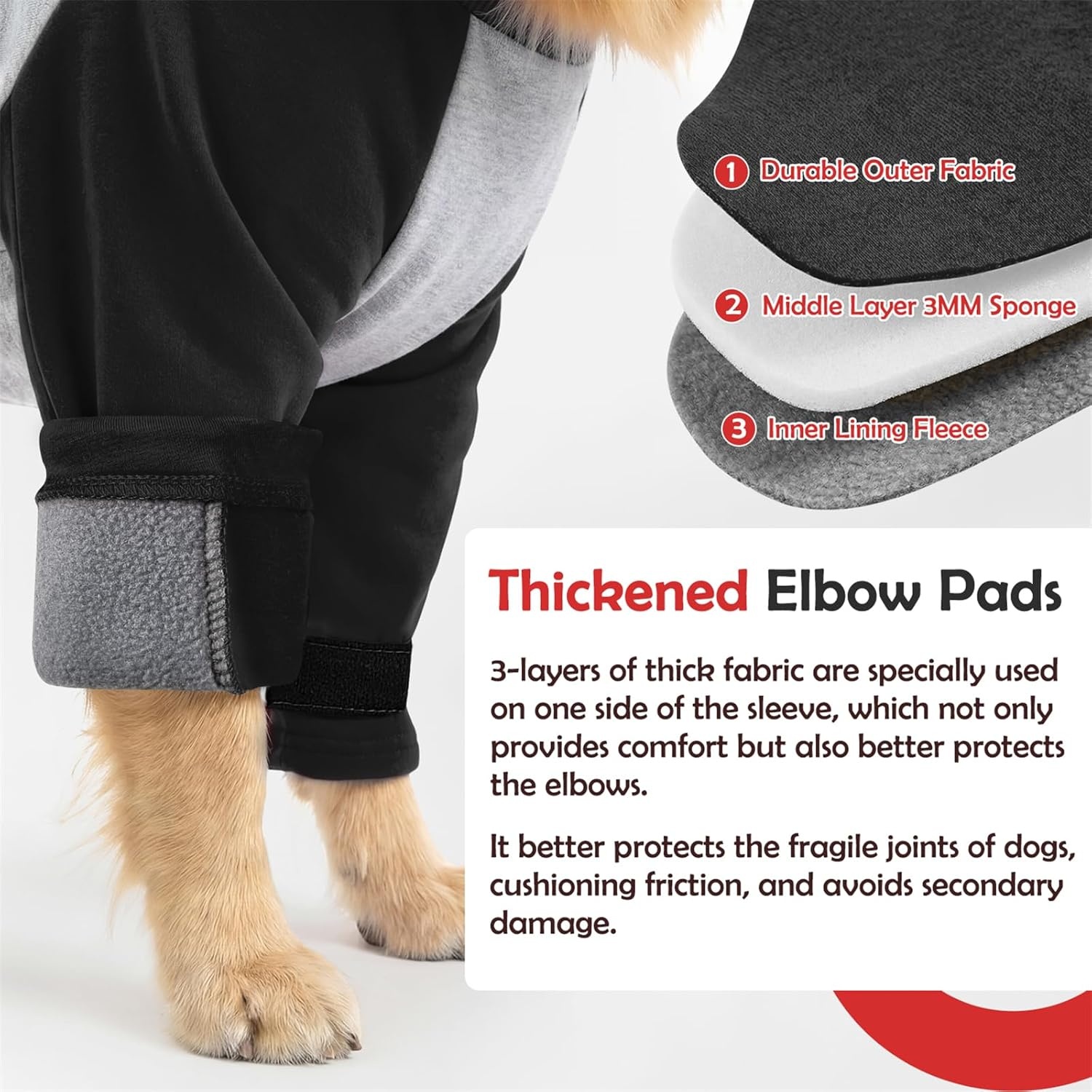 image:imageSlowTon Dog Recovery Suit Padded Elbow Protector Dog Leg Sleeve to Stop Licking amp Protect Wounds After Surgery Breathable Pet Long Sleeve Shirt Front Leg Protection Cone Alternative RedSBlack