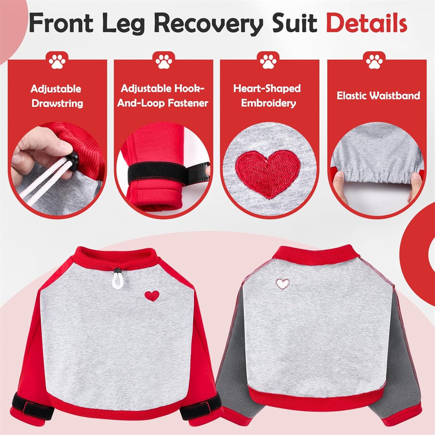 image:imageSlowTon Dog Recovery Suit Padded Elbow Protector Dog Leg Sleeve to Stop Licking amp Protect Wounds After Surgery Breathable Pet Long Sleeve Shirt Front Leg Protection Cone Alternative RedSRed