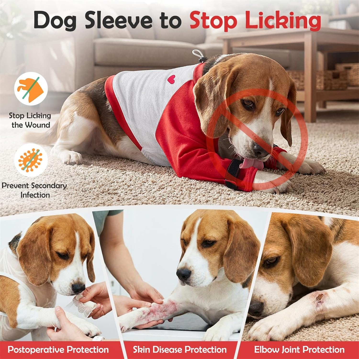 image:imageSlowTon Dog Recovery Suit Padded Elbow Protector Dog Leg Sleeve to Stop Licking amp Protect Wounds After Surgery Breathable Pet Long Sleeve Shirt Front Leg Protection Cone Alternative RedSRed