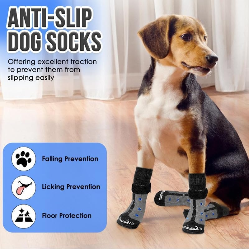 image:imageSlowTon Dog Socks Anti Slip 3 Pairs Dog Grip Socks for Hardwood Floors with Double Sides Grips Socks for Dogs to Prevent Licking Paws for Small Medium Large Dogs Grippers for Senior DogsB S
