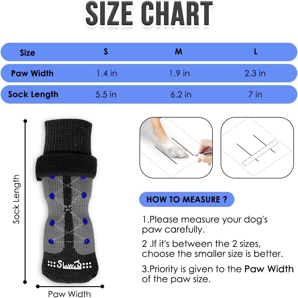 image:imageSlowTon Dog Socks Anti Slip 3 Pairs Dog Grip Socks for Hardwood Floors with Double Sides Grips Socks for Dogs to Prevent Licking Paws for Small Medium Large Dogs Grippers for Senior DogsB S