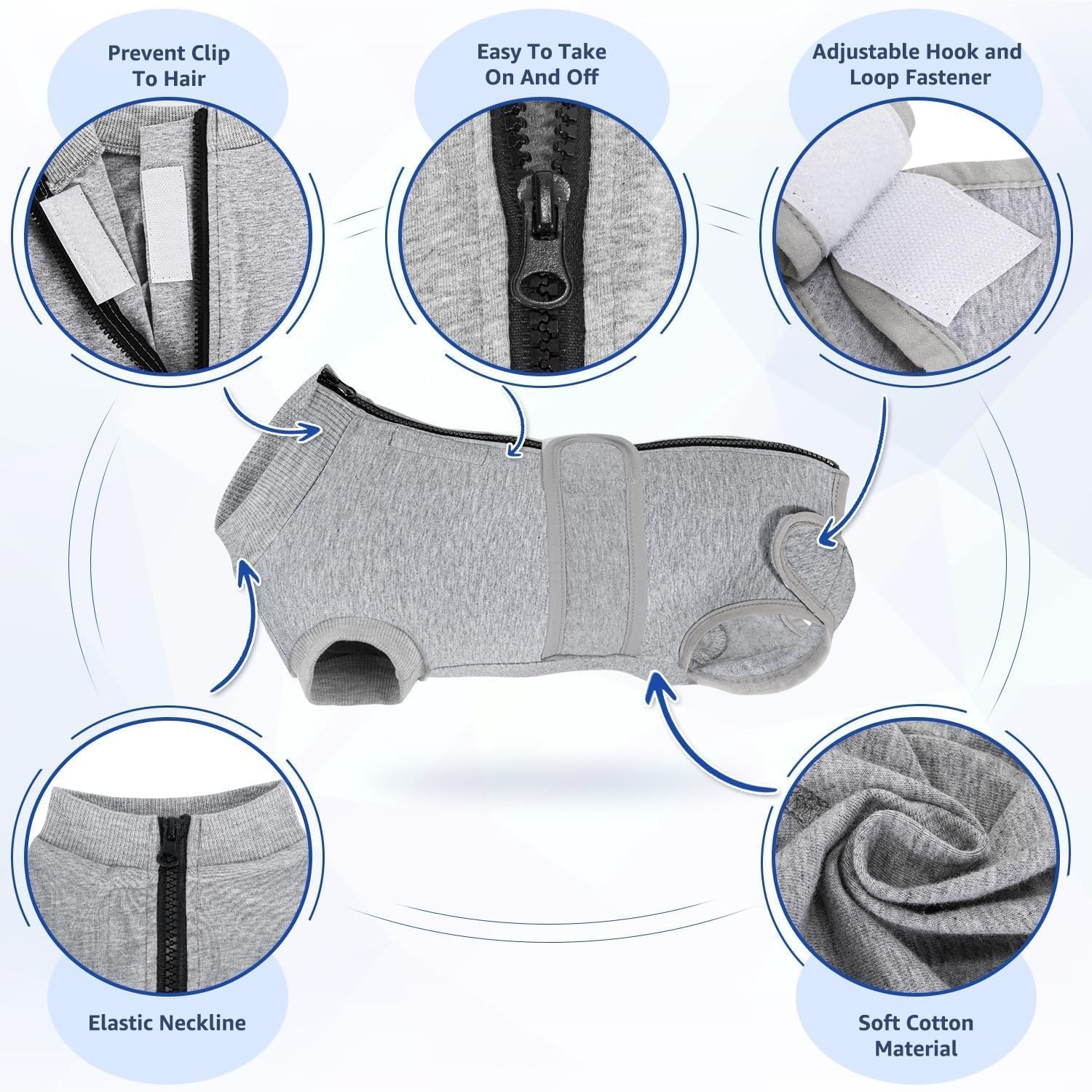 image:imageSlowTon Dog Surgery Recovery Suit Zipper On Dog Onesies After Surgery for Female Male Dogs Abdominal Wounds Bandages ConeECollar Alternative Surgical Body Suit AntiLicking PinkTie DyeS1Grey 95 Cotton 5 Spandex