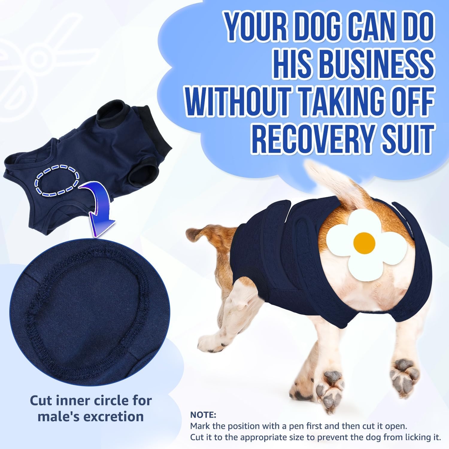 image:imageSlowTon Dog Surgery Recovery Suit Zipper On Dog Onesies After Surgery for Female Male Dogs Abdominal Wounds Bandages ConeECollar Alternative Surgical Body Suit AntiLicking PinkTie DyeS2Dark Blue