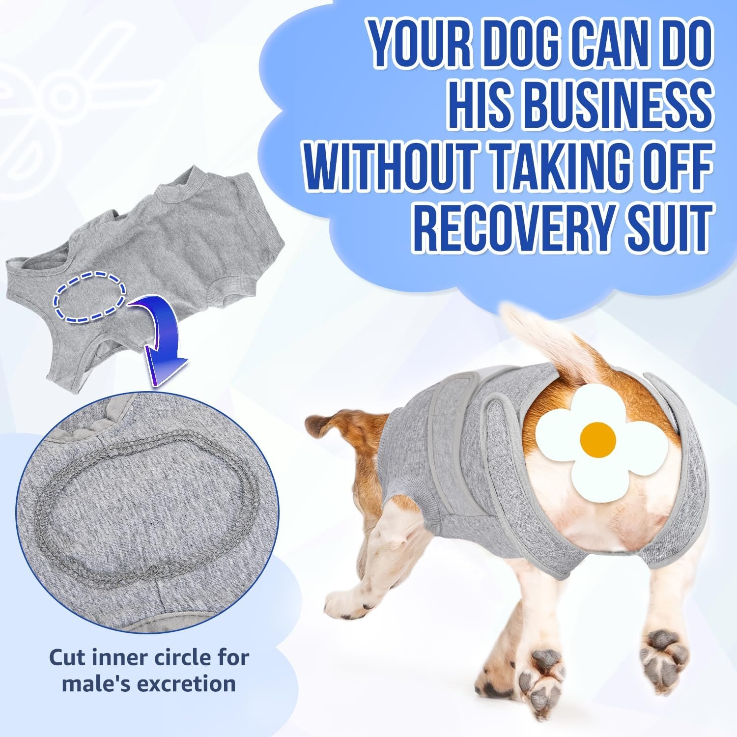 image:imageSlowTon Dog Surgery Recovery Suit Zipper On Dog Onesies After Surgery for Female Male Dogs Abdominal Wounds Bandages ConeECollar Alternative Surgical Body Suit AntiLicking PinkTie DyeS1Grey 95 Cotton 5 Spandex